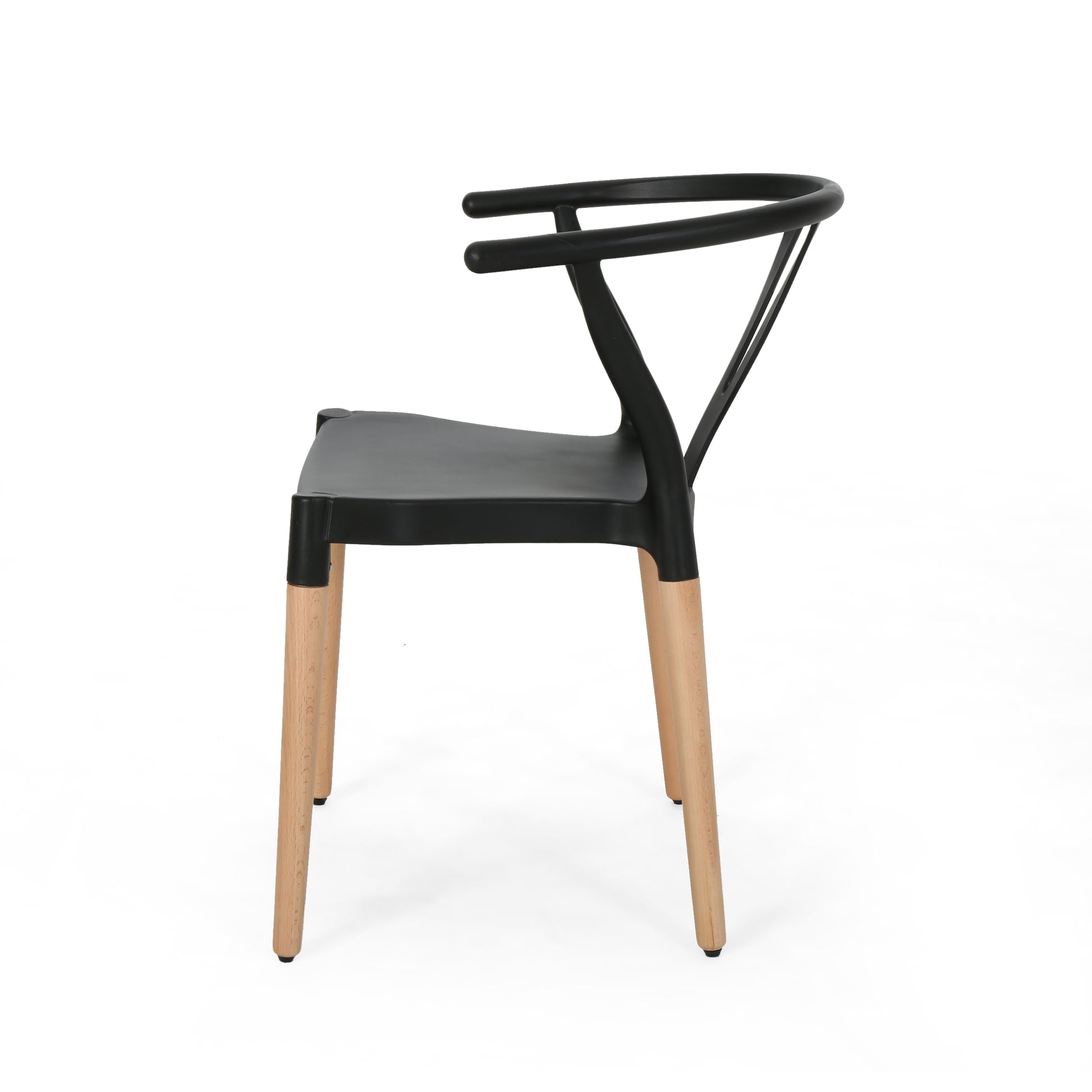 Black modern wishbone chair with natural wood legs