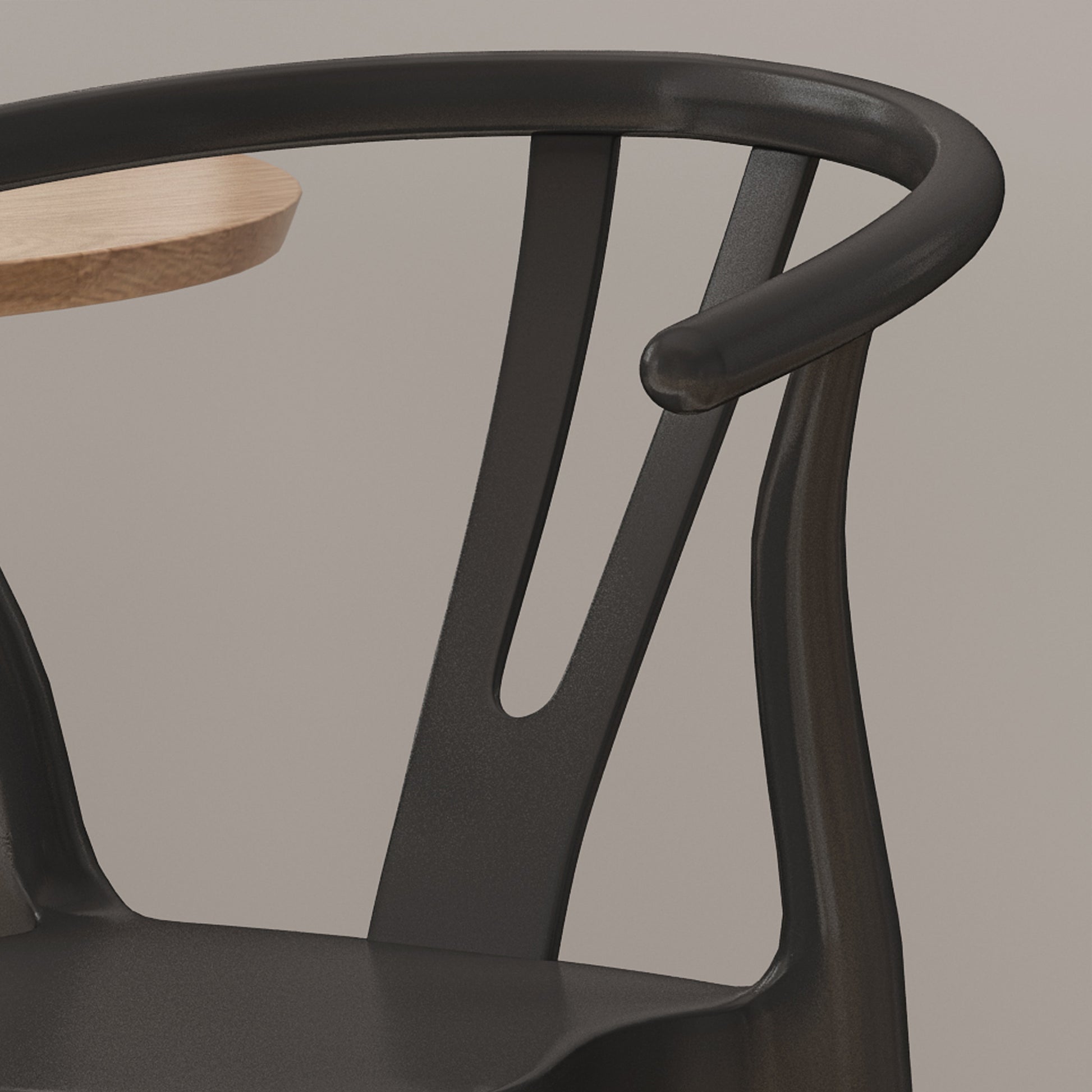 Black metal Wishbone chair with natural wood seat