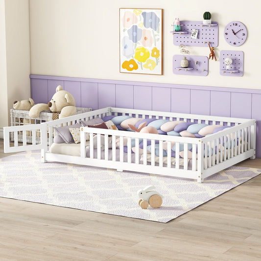 TREATLIFE HOME Full Size Floor Bed with Safety Guardrails and Door for Kids, Low Design for Independent Sleep Space