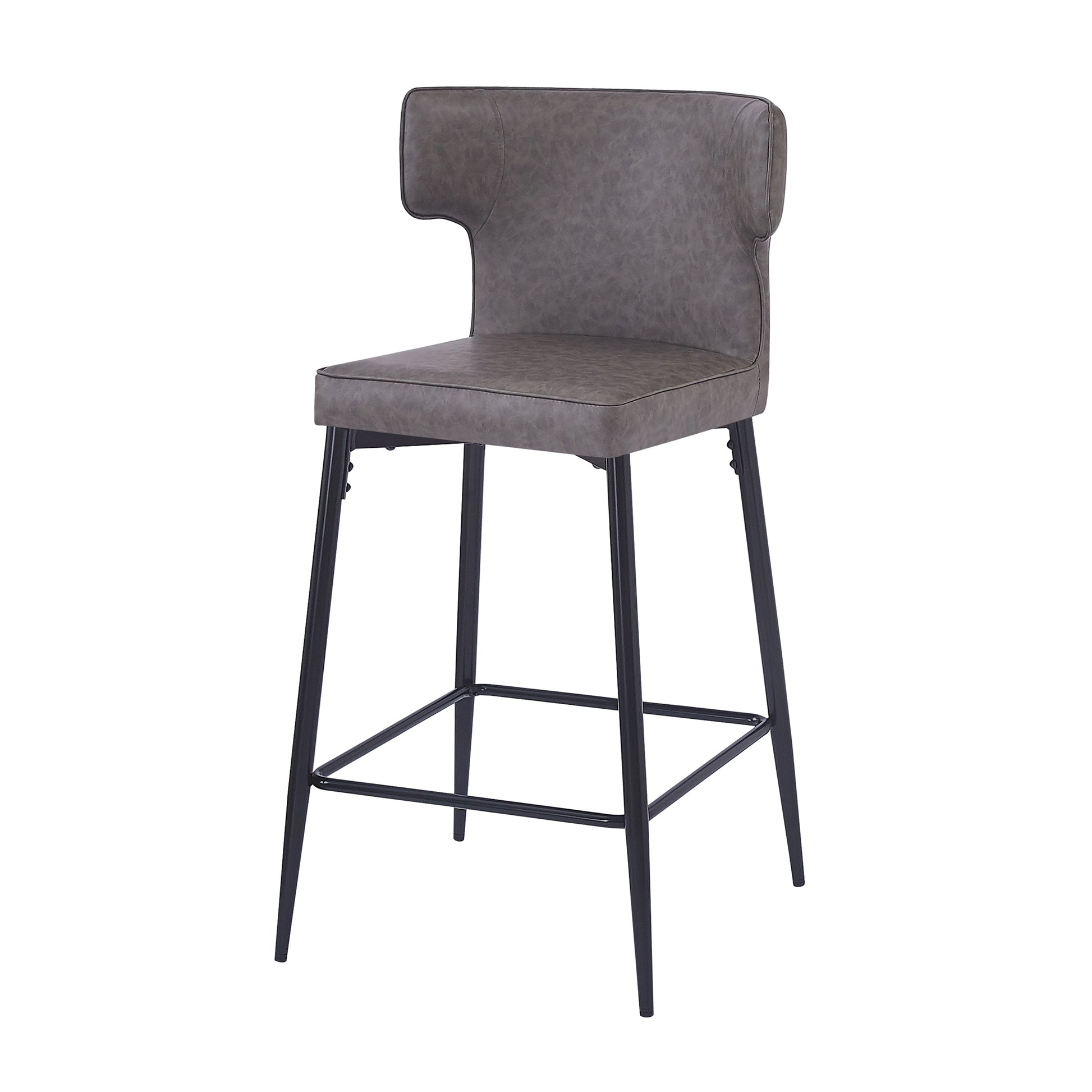 Modern grey faux leather bar stool with black metal legs