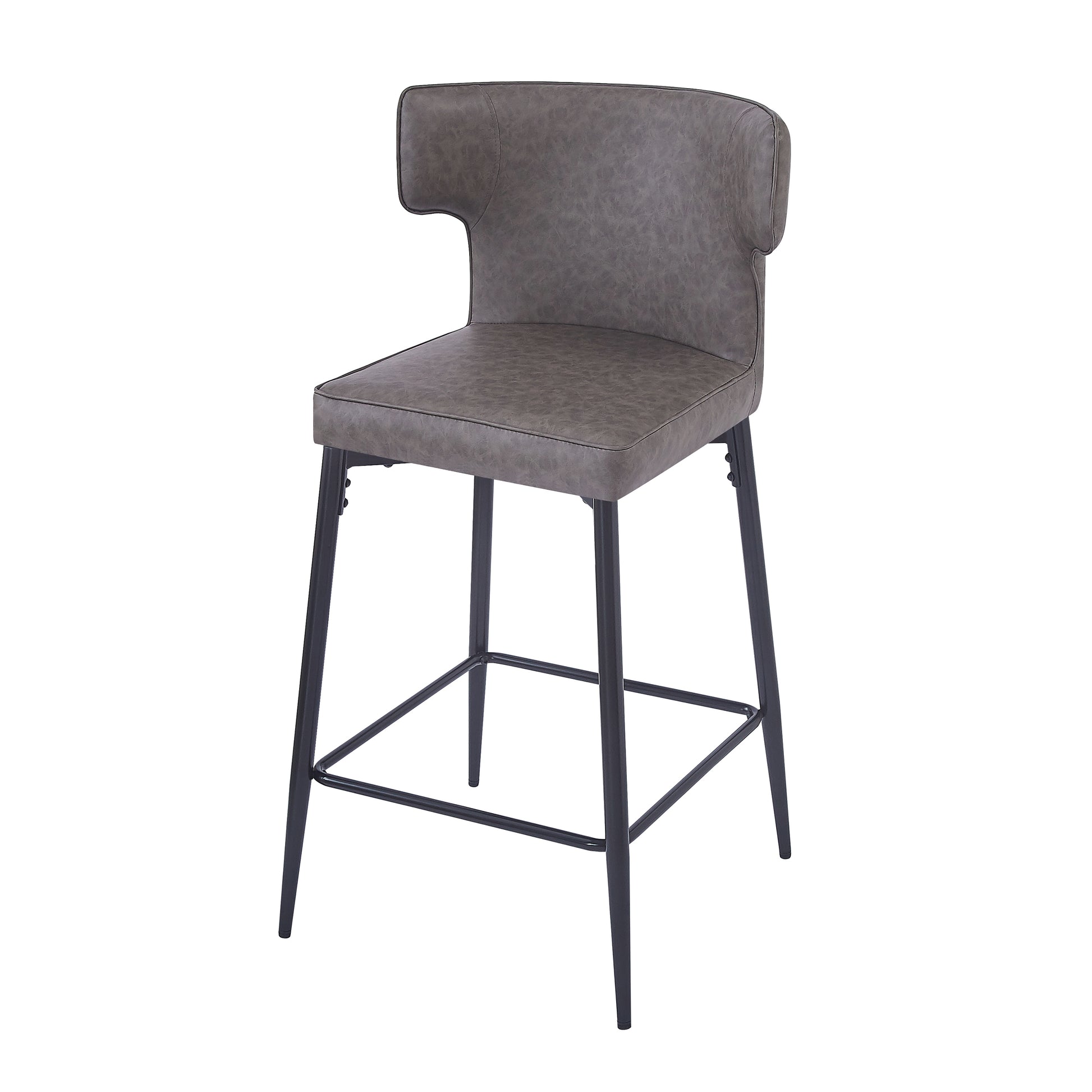 Gray faux leather counter stool with black metal legs