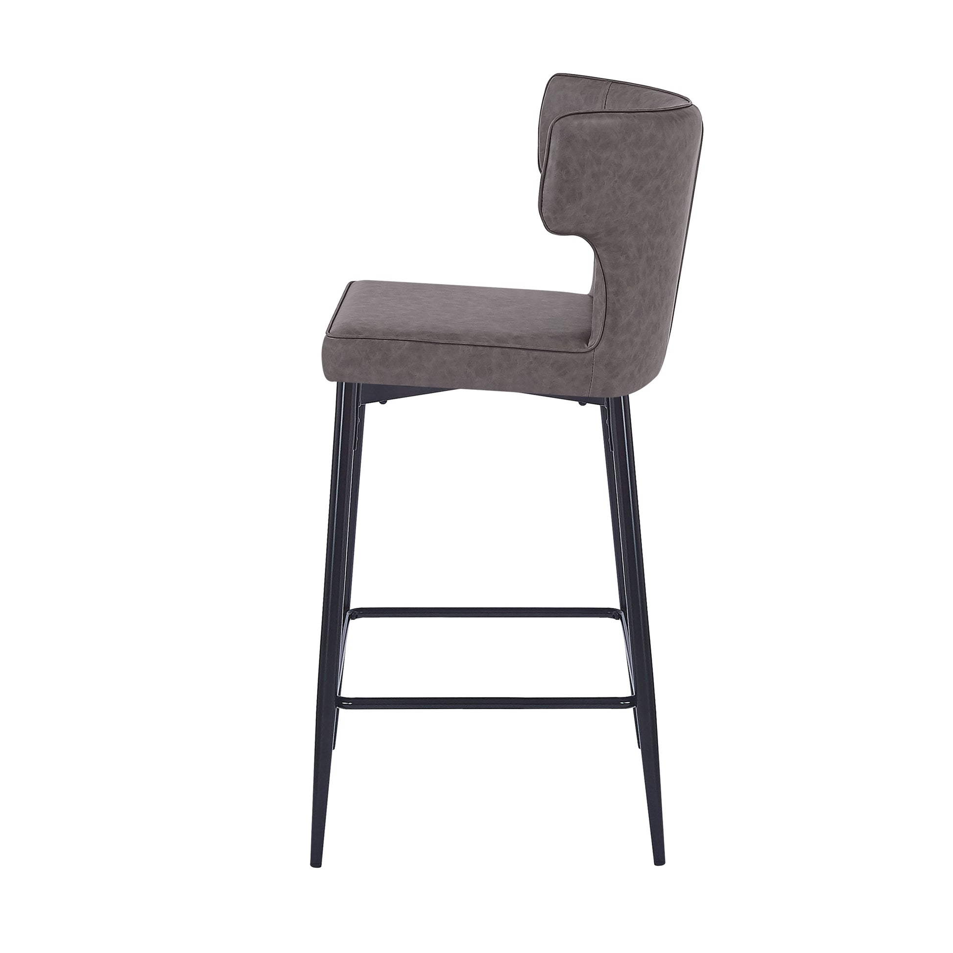 Gray faux leather bar stool with black metal legs