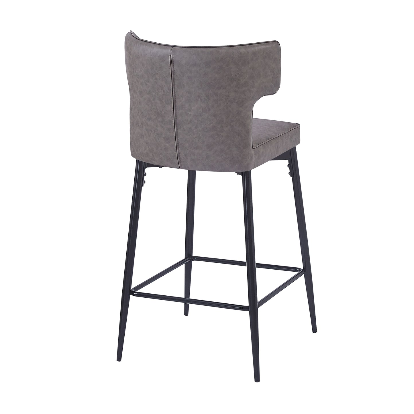 Grey faux leather bar stool with black metal legs