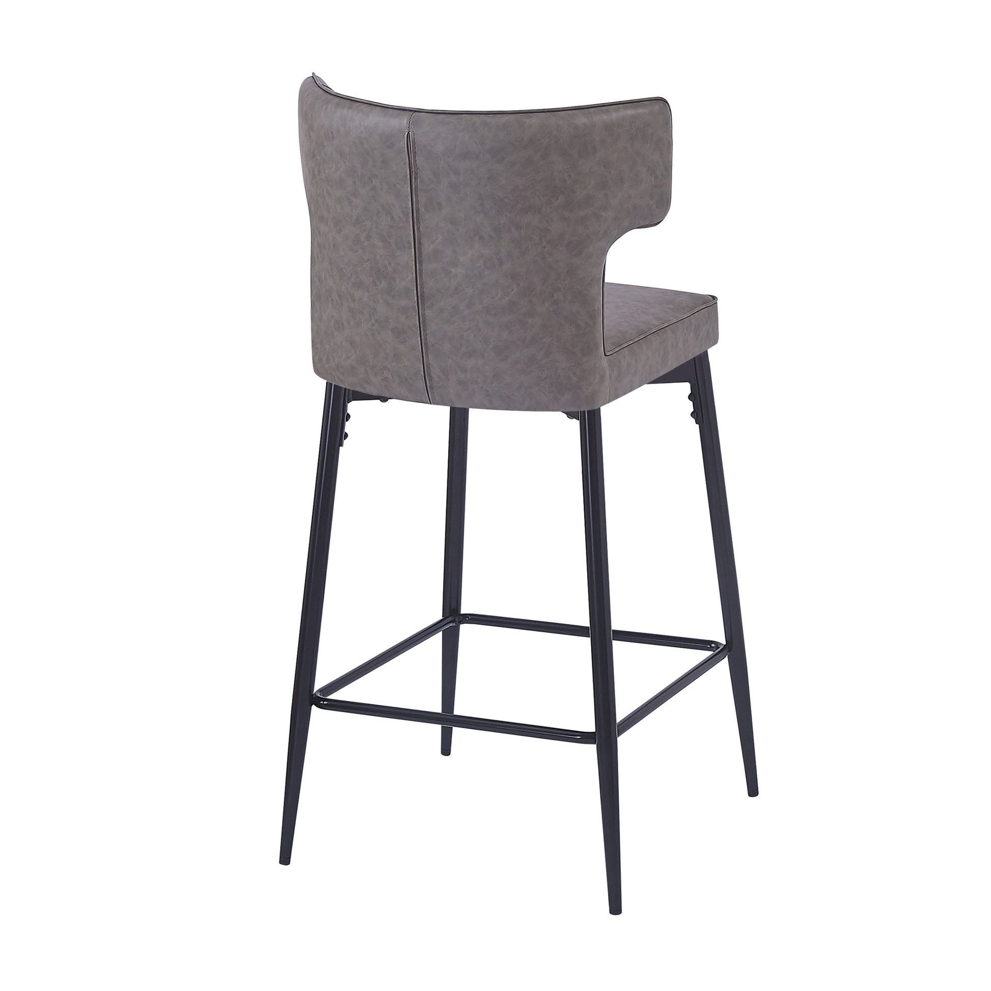 Grey faux leather bar stool with black metal legs