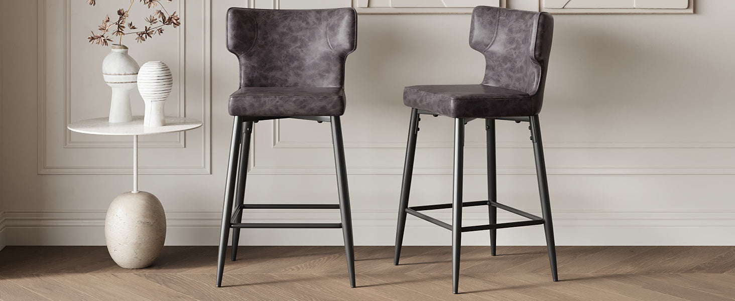 Dark grey faux leather bar stool with winged back