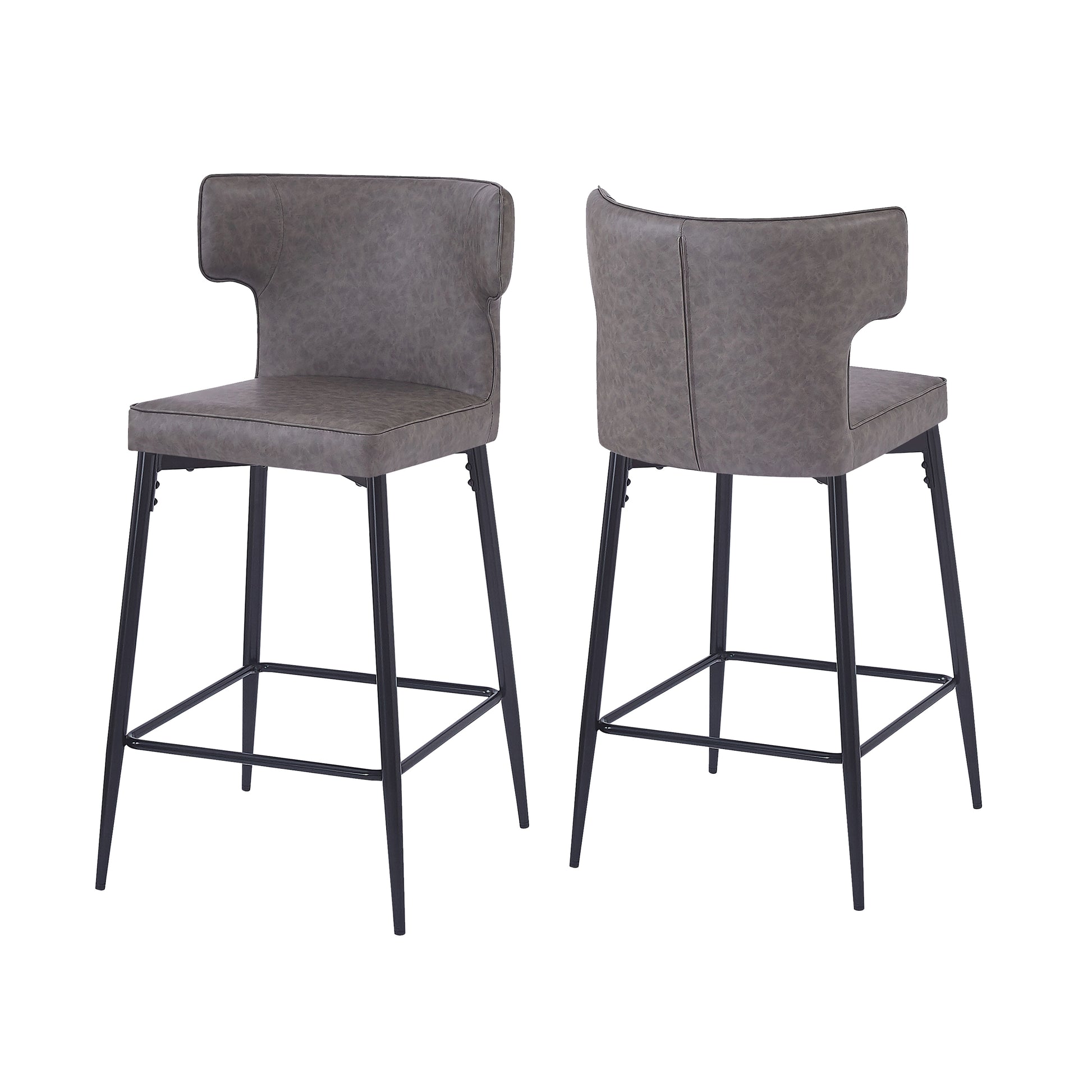 Gray faux leather bar stool with black metal legs