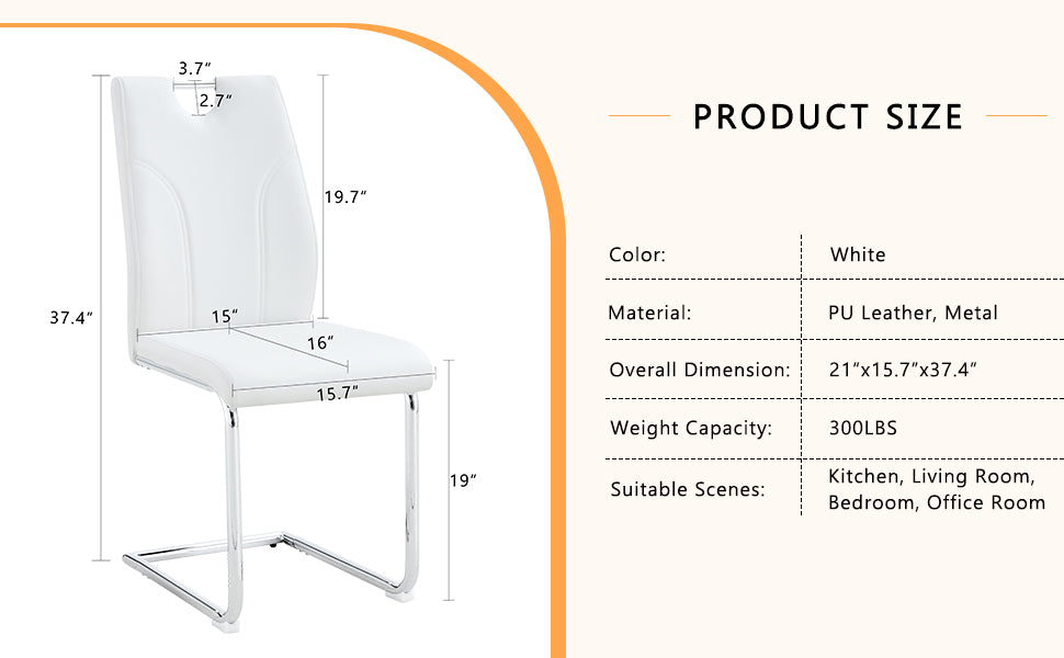 White PU leather dining chair with chrome cantilever base