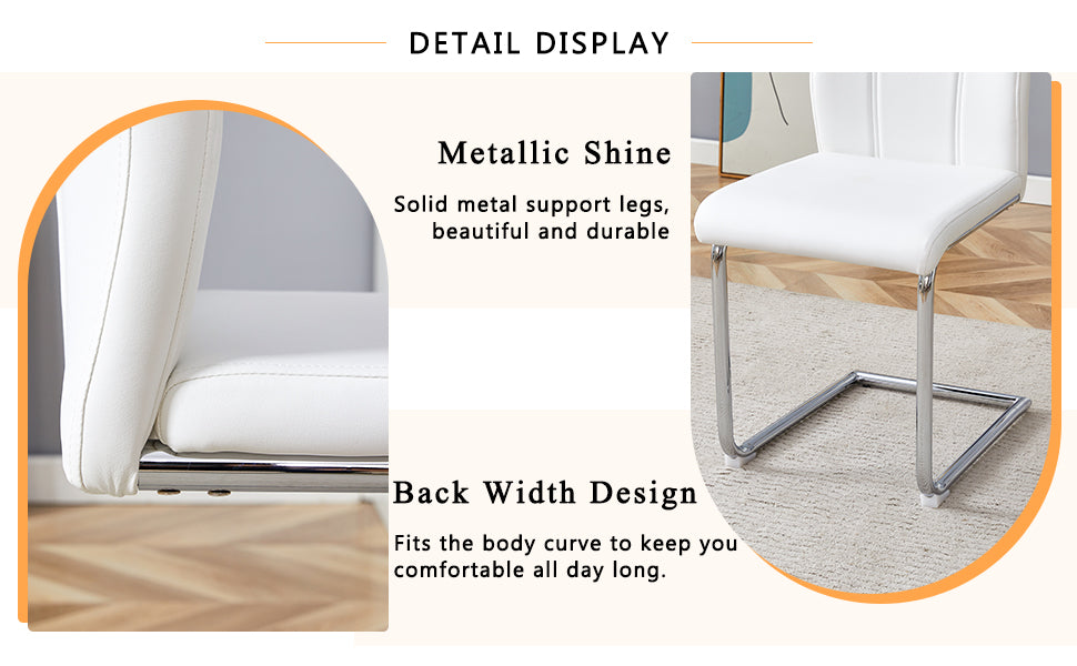 Closeup of white faux leather dining chair cushion and stitching