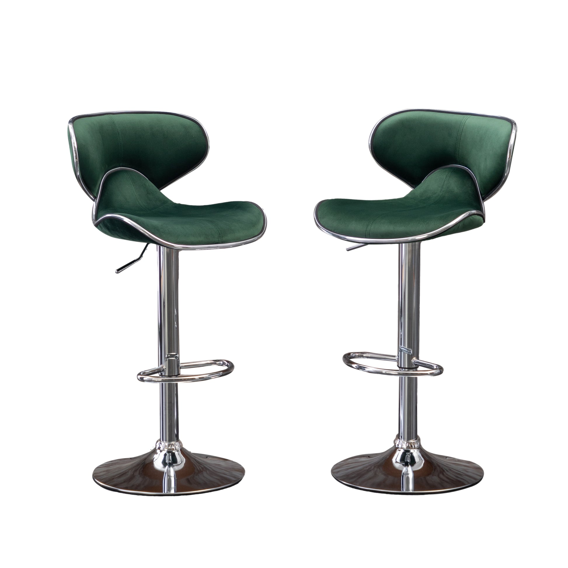 Emerald green velvet bar stool with chrome accents