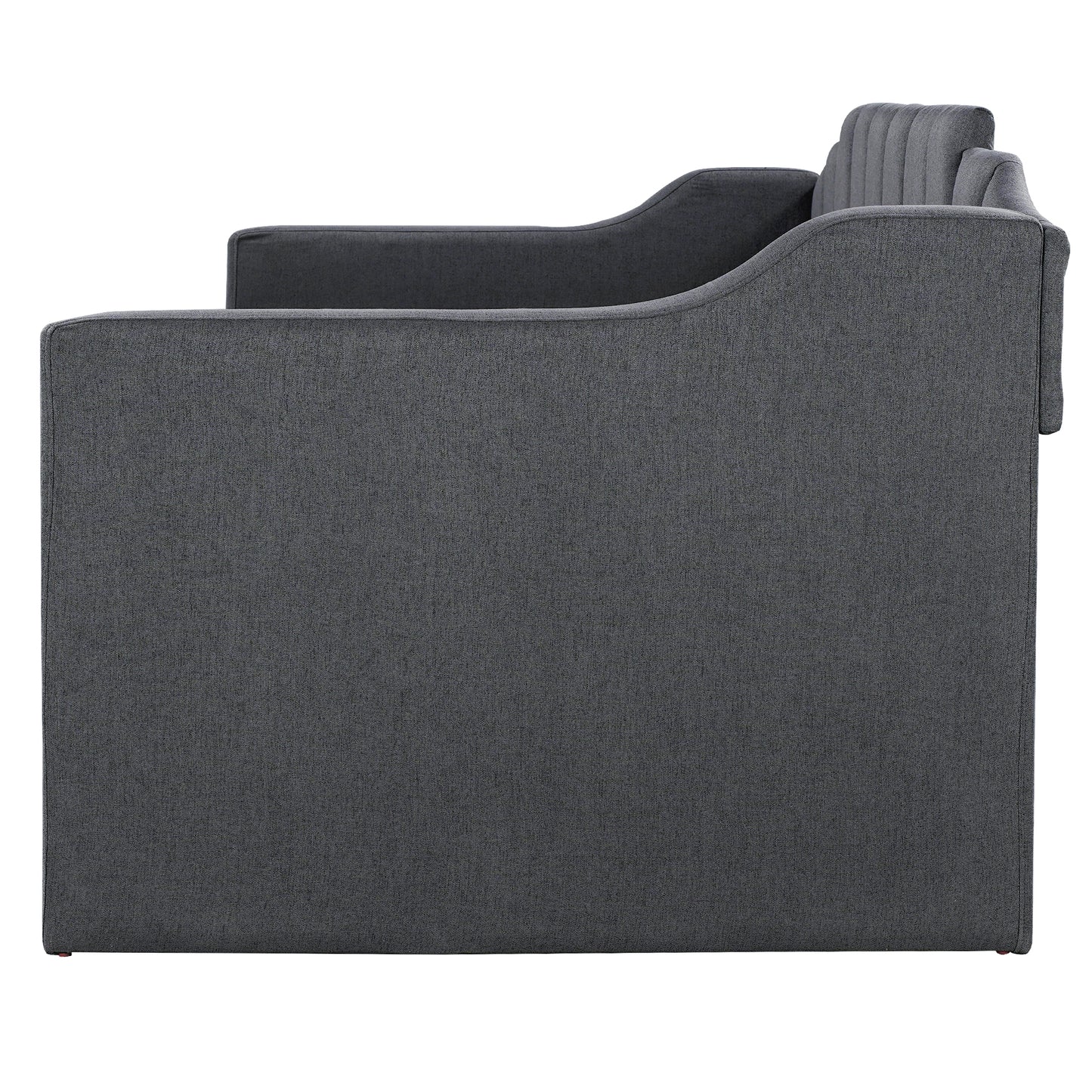 Dark grey fabric sofa with plush channeltufted back cushions modern design for living rooms