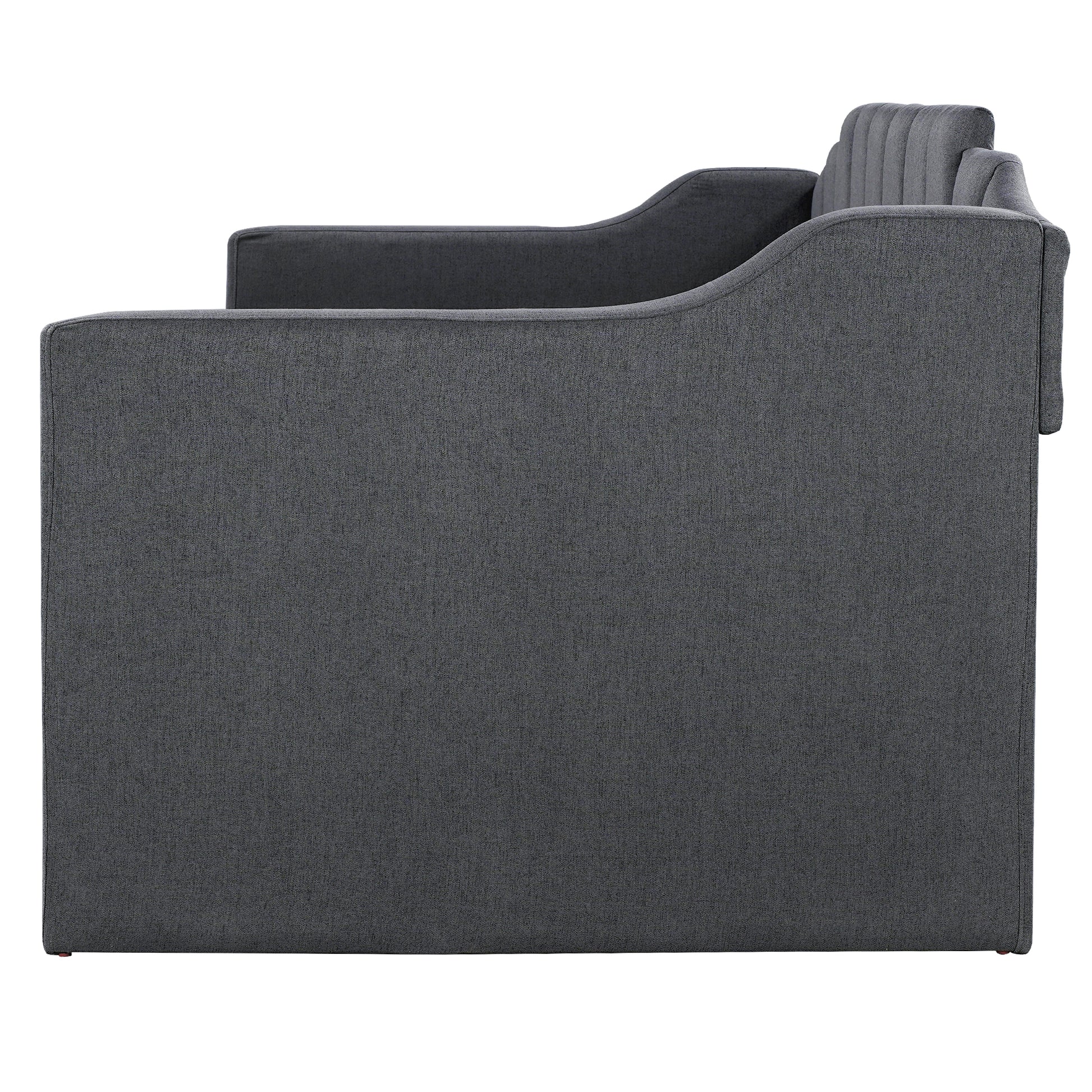Dark grey fabric sofa with plush channeltufted back cushions modern design for living rooms