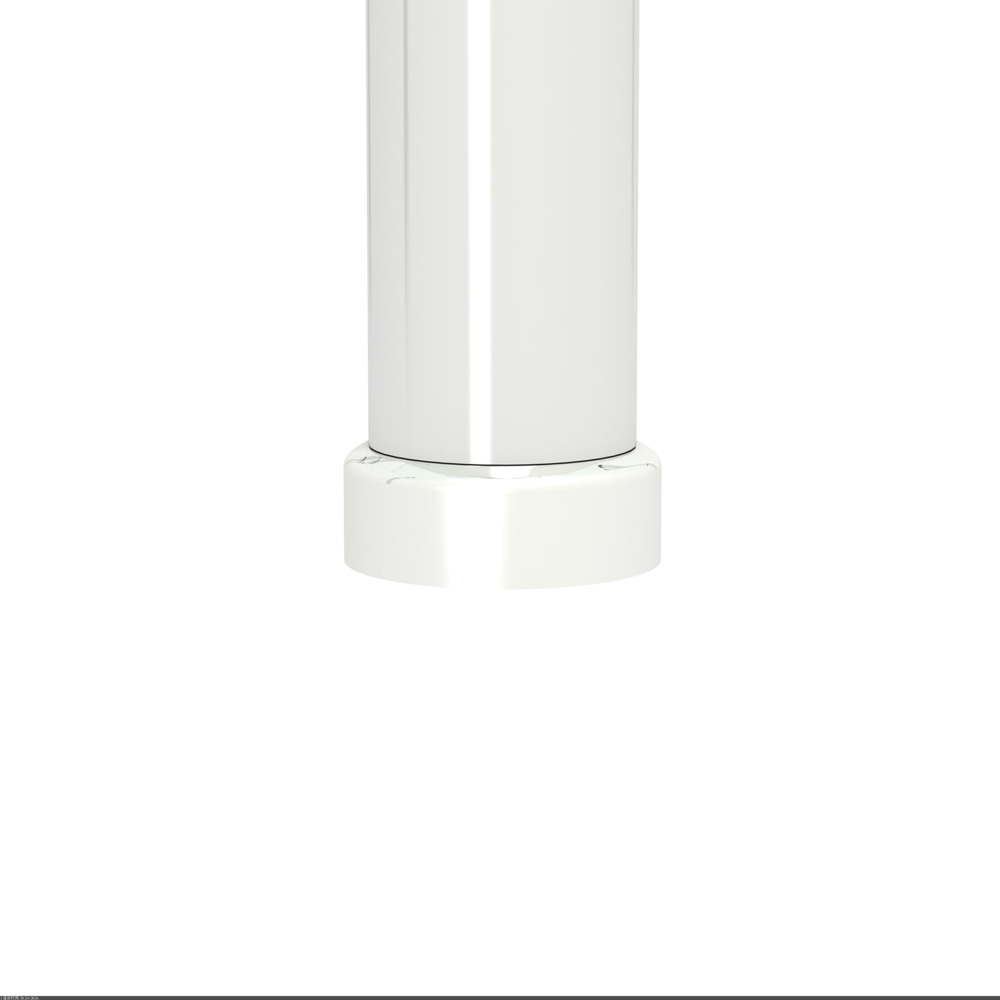Close up of white adjustable leg for furniture