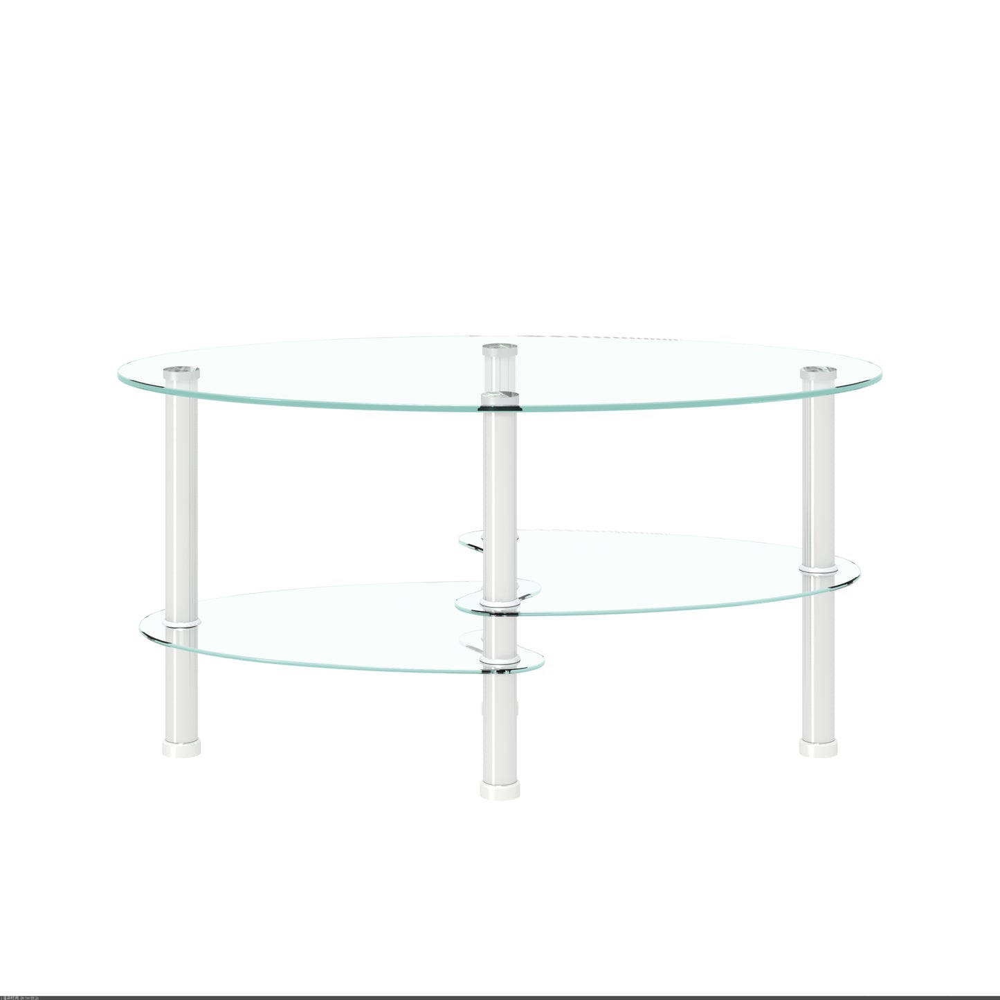 Oval glass coffee table with two tiers and chromefinished legs