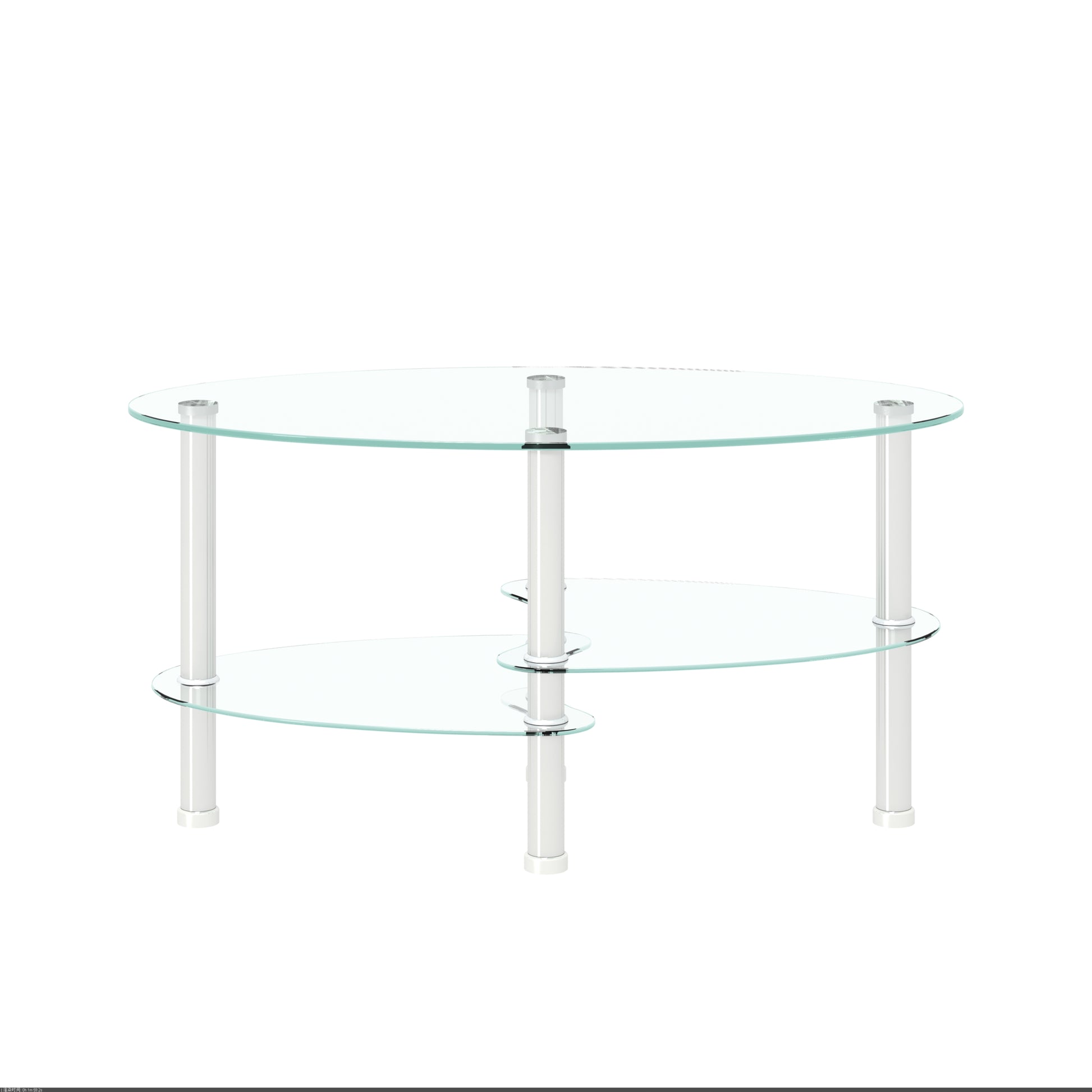 Oval glass coffee table with two tiers and chromefinished legs