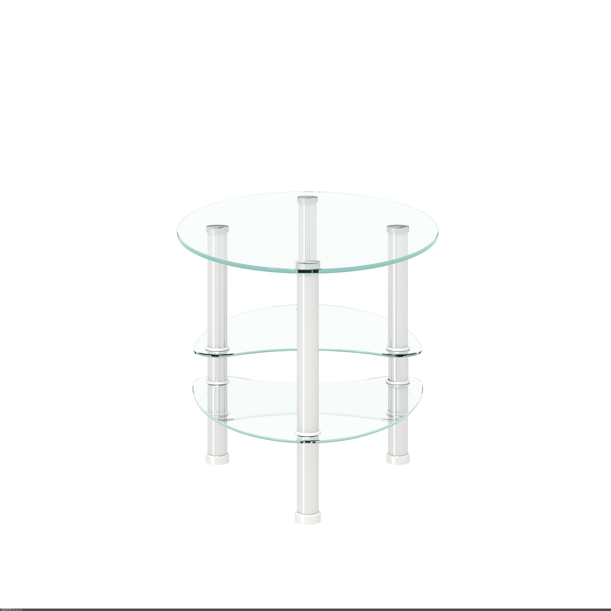 Modern twotier glass end table with polished chrome accents for living room