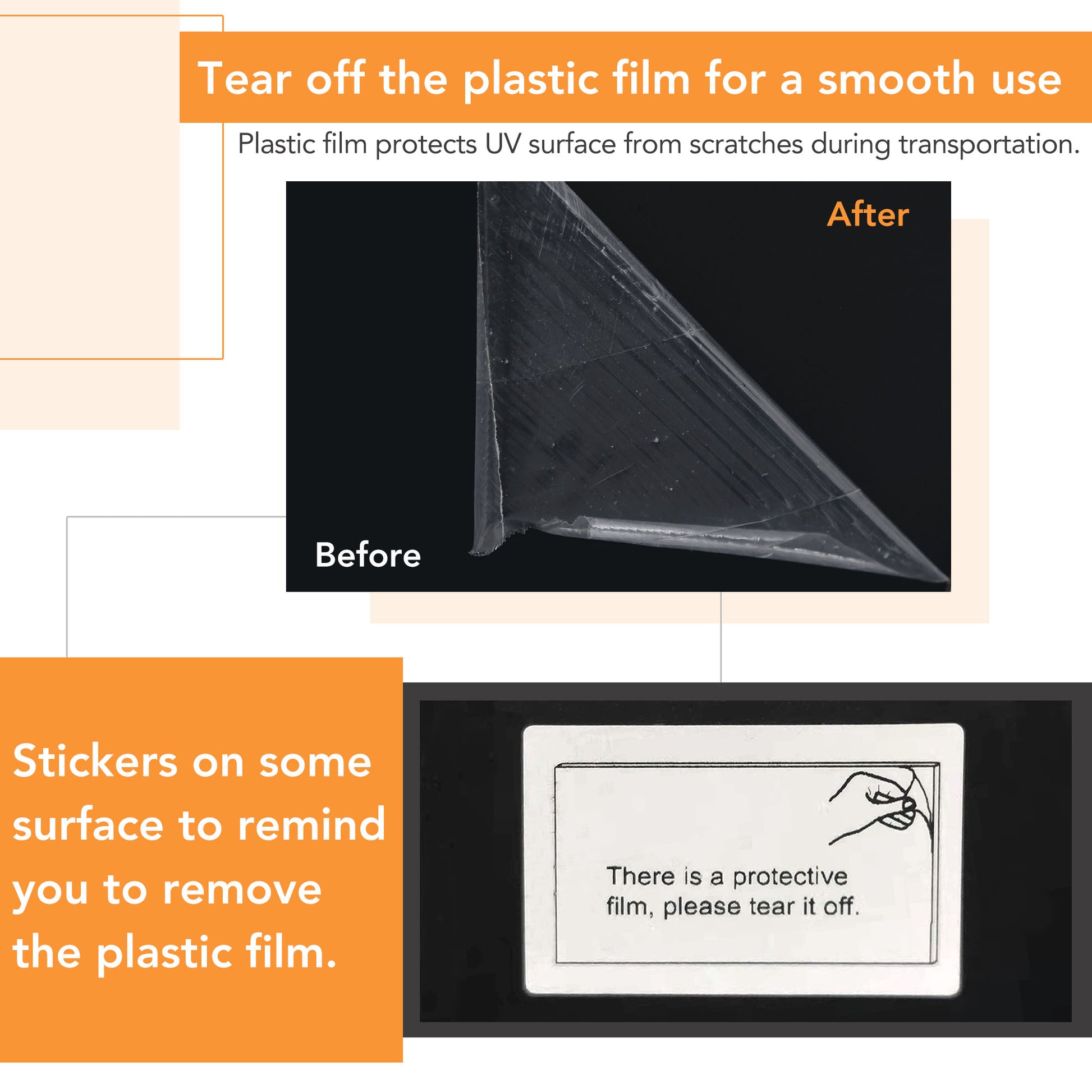 Protective plastic film on a black surface before removal for clean use