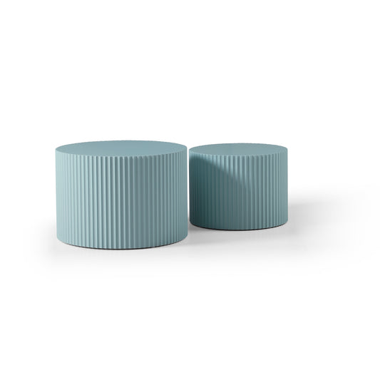 Set of two ribbed pastel blue cylindrical coffee tables