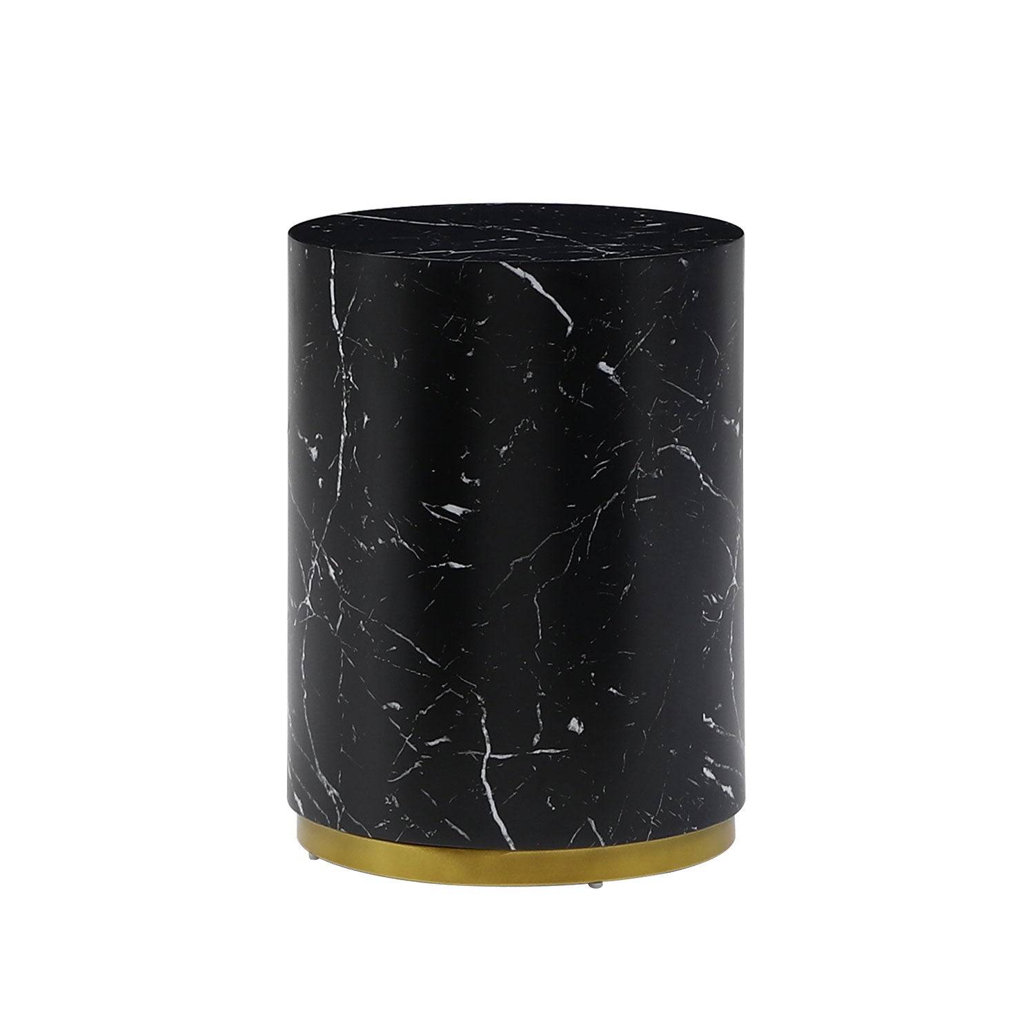 Black marble cylinder side table with gold base