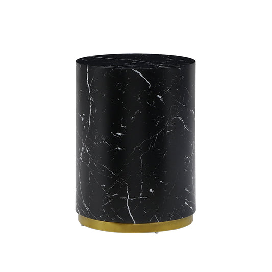 Black marble cylinder side table with gold base