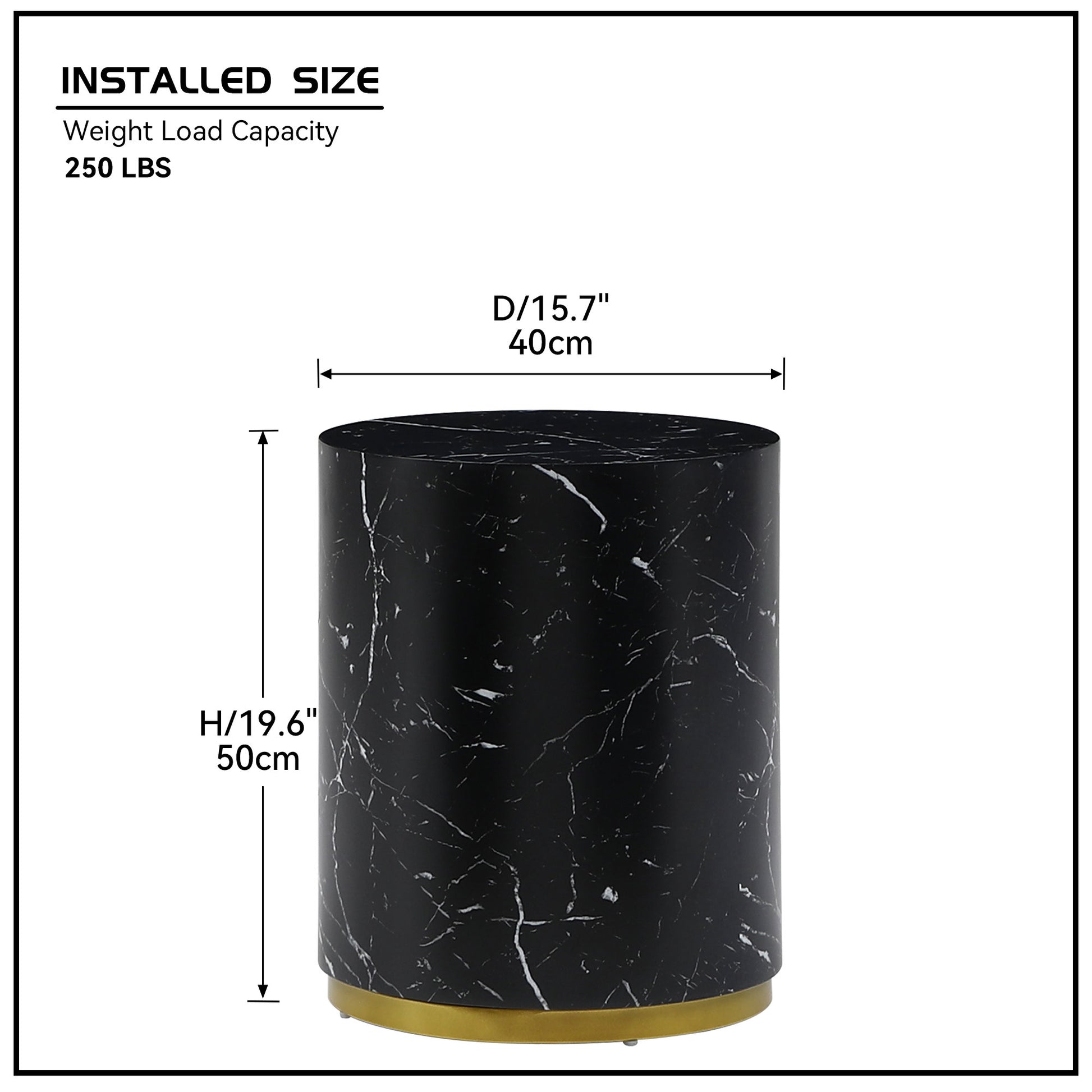 Black marble pedestal end table with gold base height  inches