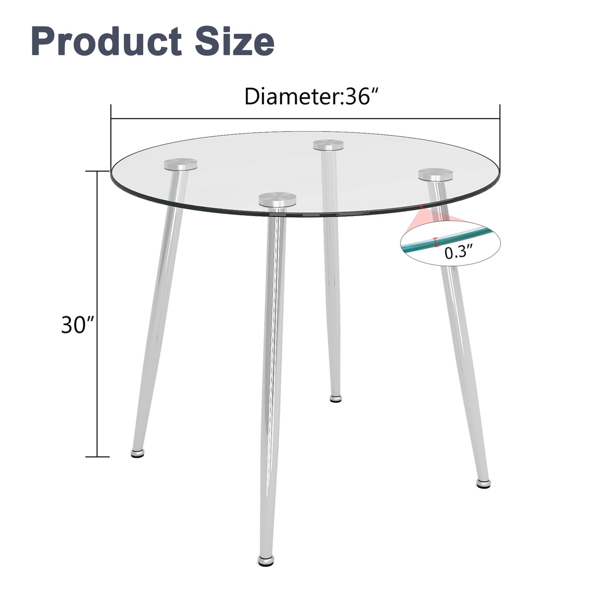Round glass dining table with chrome legs  inch diameter  inch height