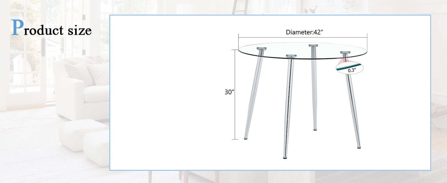 Round glass dining table with chrome legs inch diameter and inch height