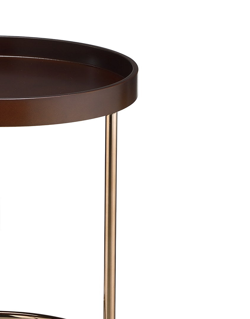 Dark brown metal tray table with polished brass legs modern design