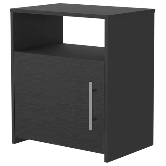 Dark grey modern nightstand with one drawer and open shelf