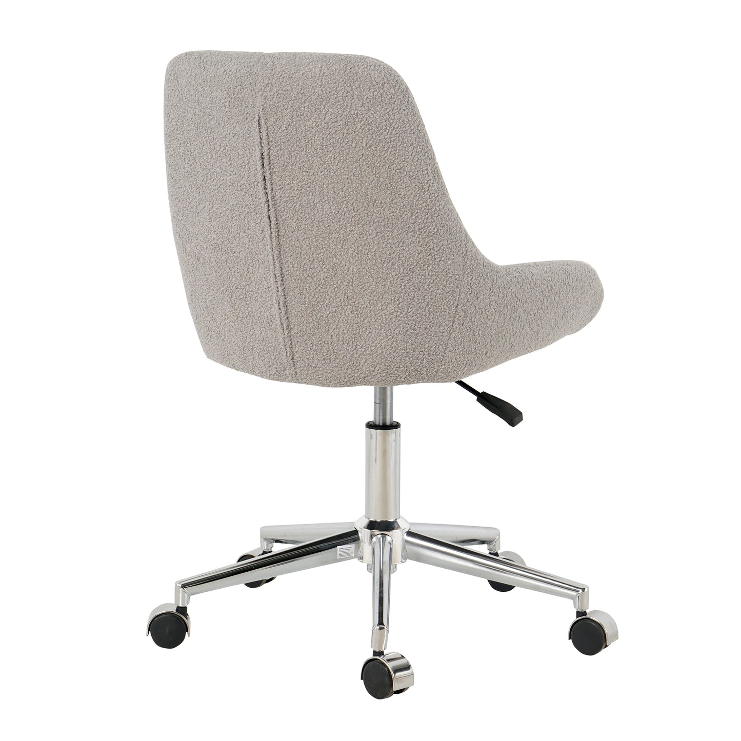 Gray boucle fabric ergonomic office chair with chrome base and casters