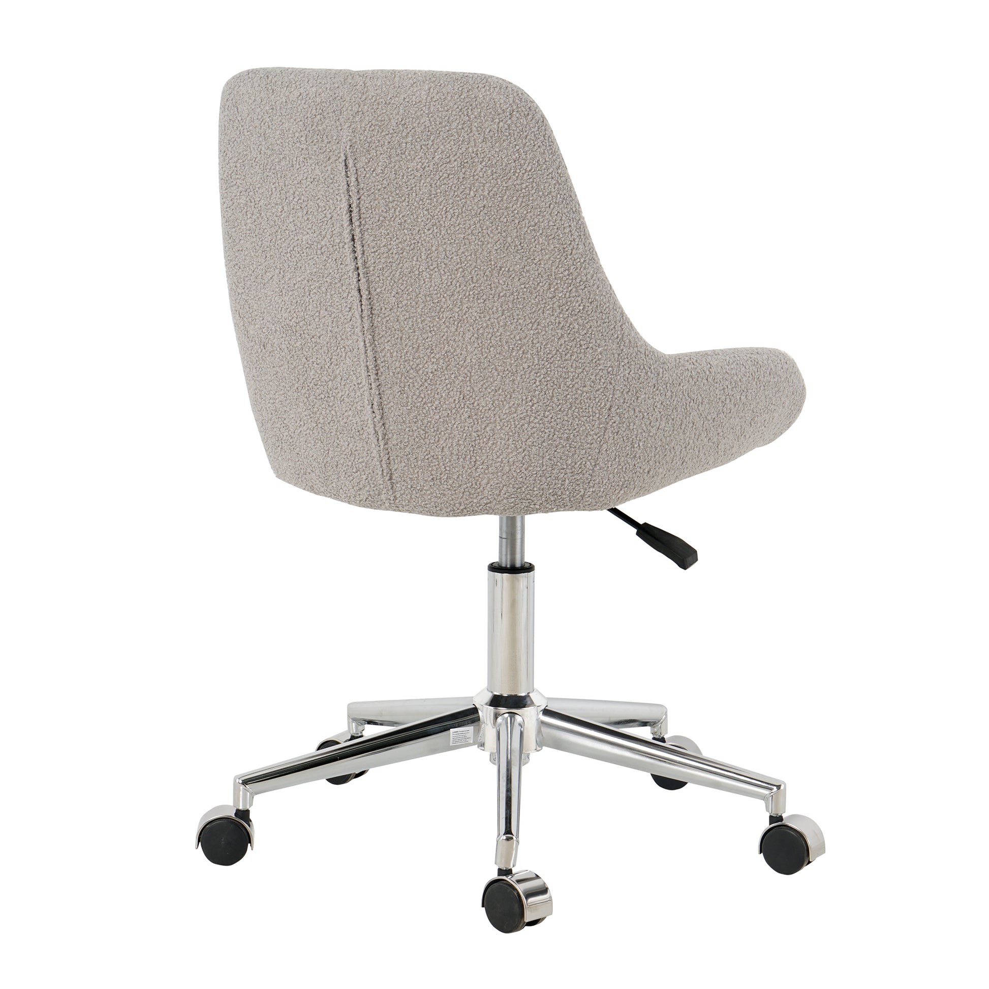 Gray boucle fabric ergonomic office chair with chrome base and casters
