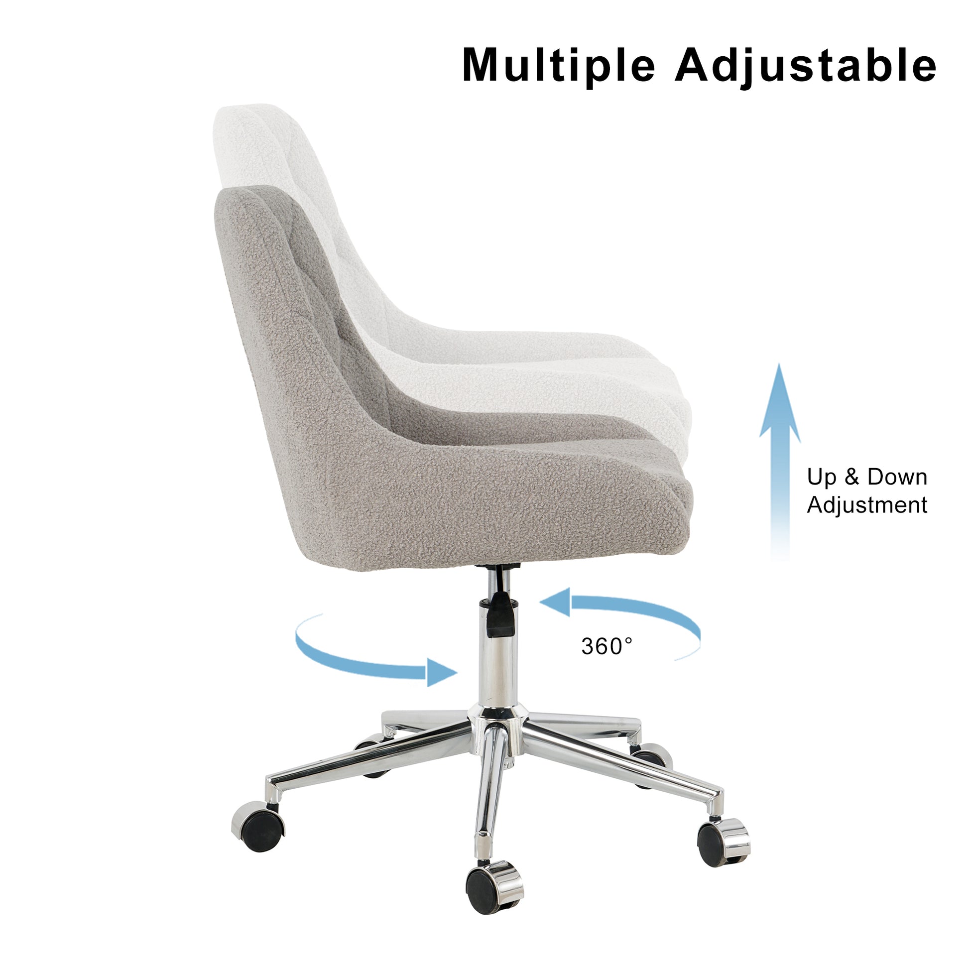 Modern grey boucl desk chair with degree swivel function