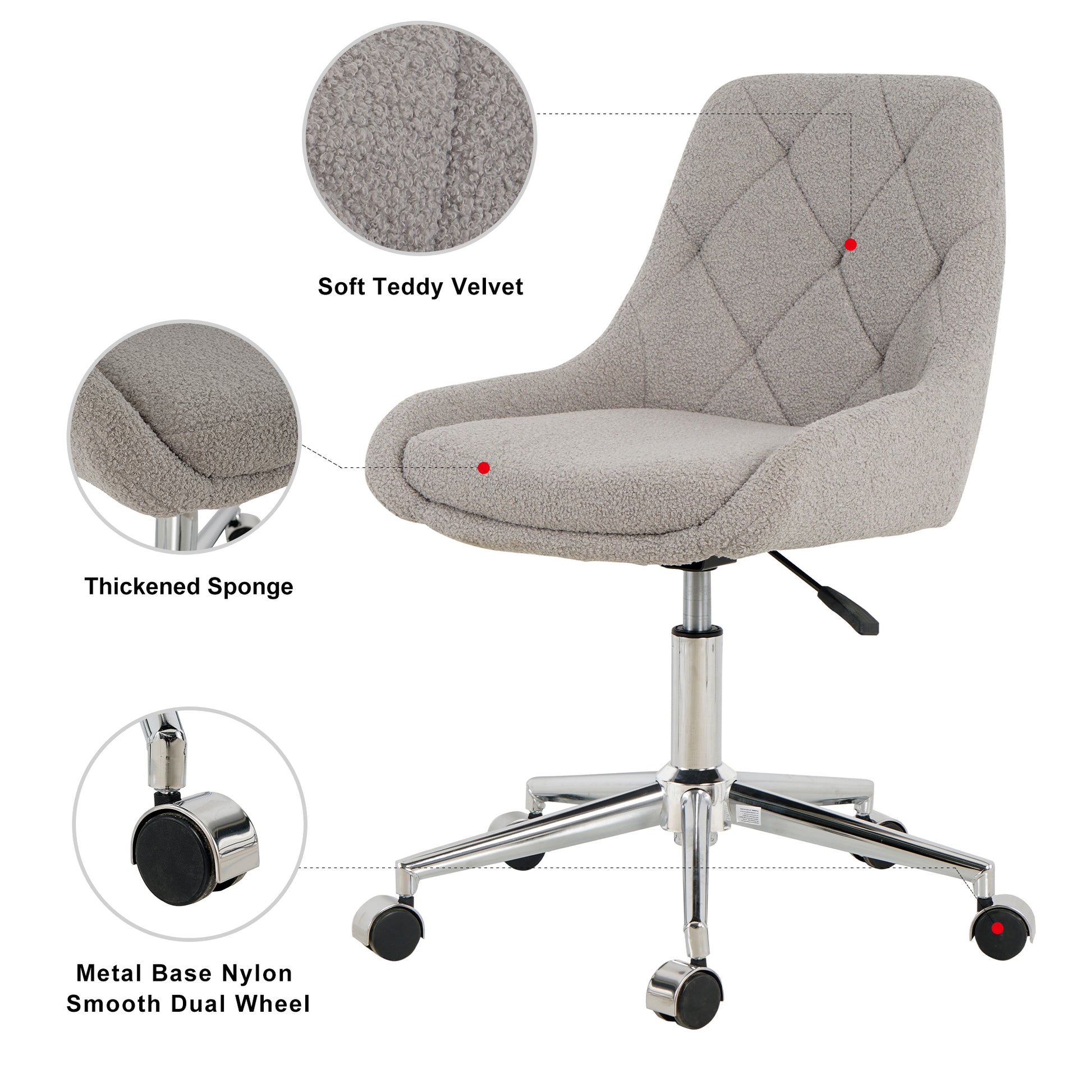 Gray teddy velvet accent chair with diamond tufting