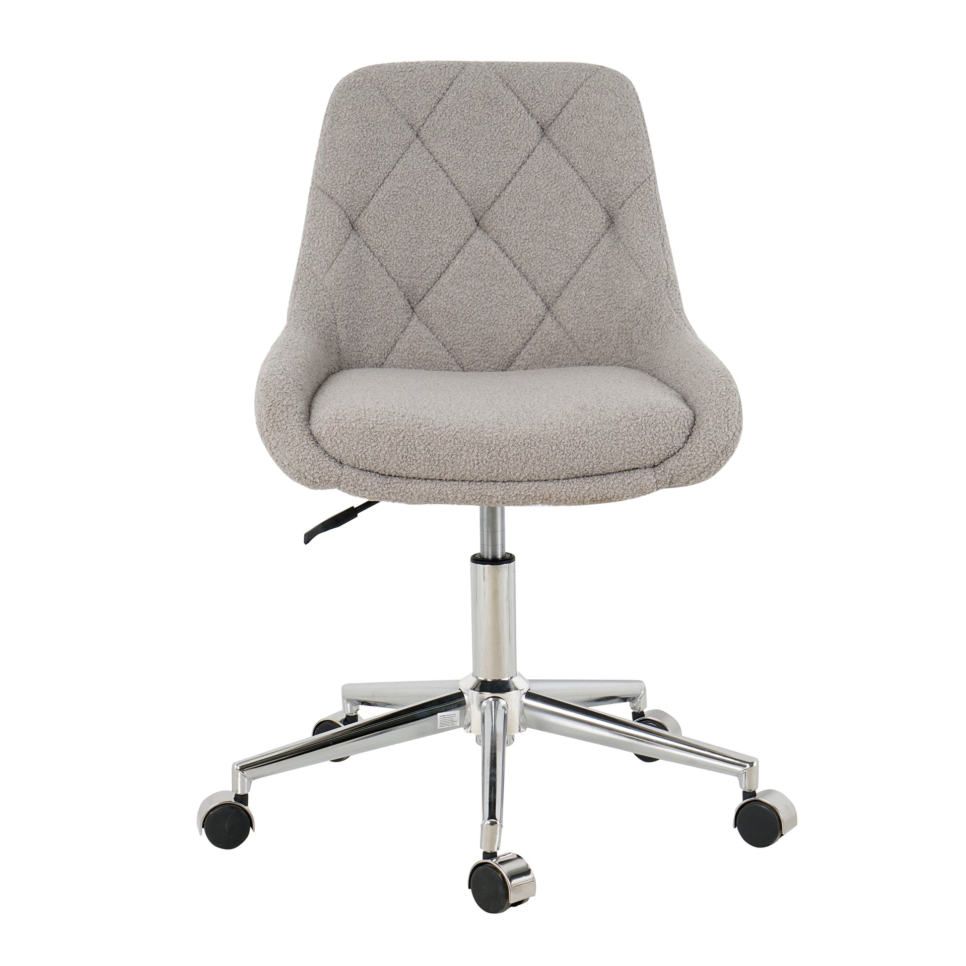 Gray textured fabric office chair with quilted back and chrome base