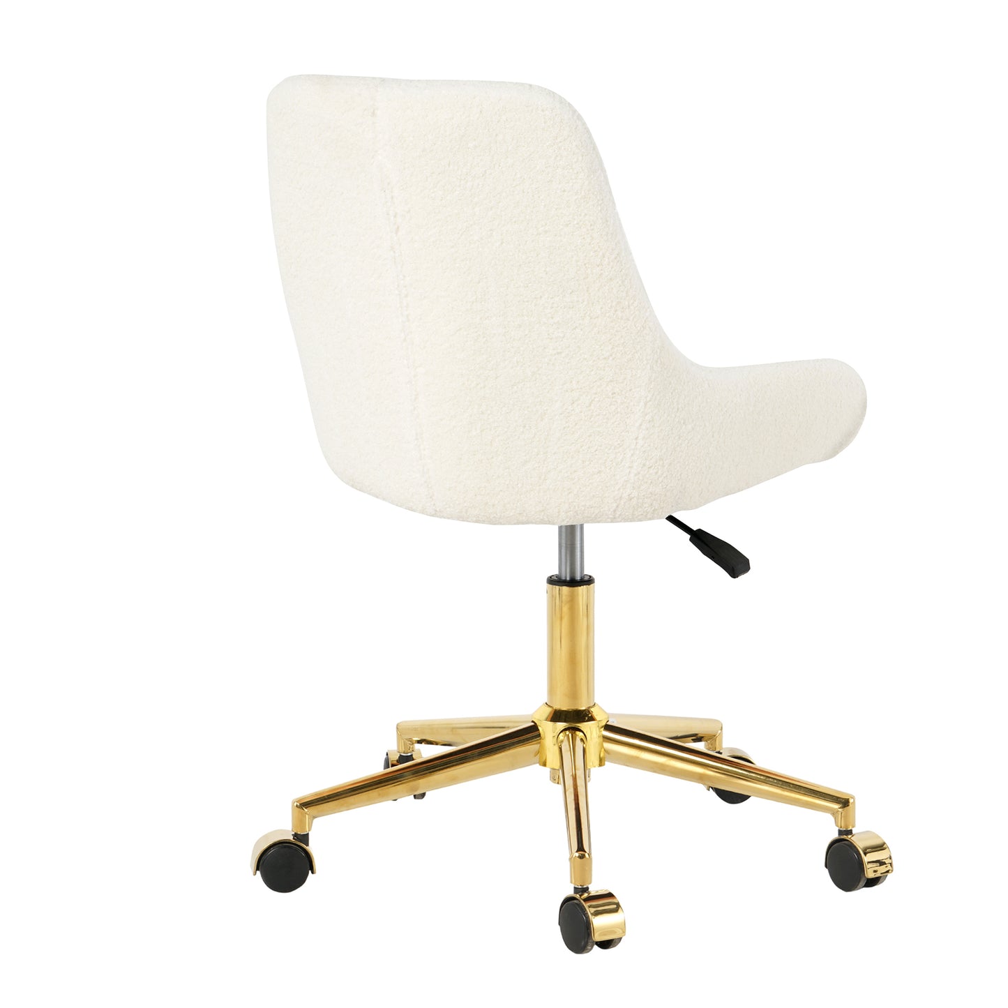 Cream boucle swivel office chair with gold base and wheels