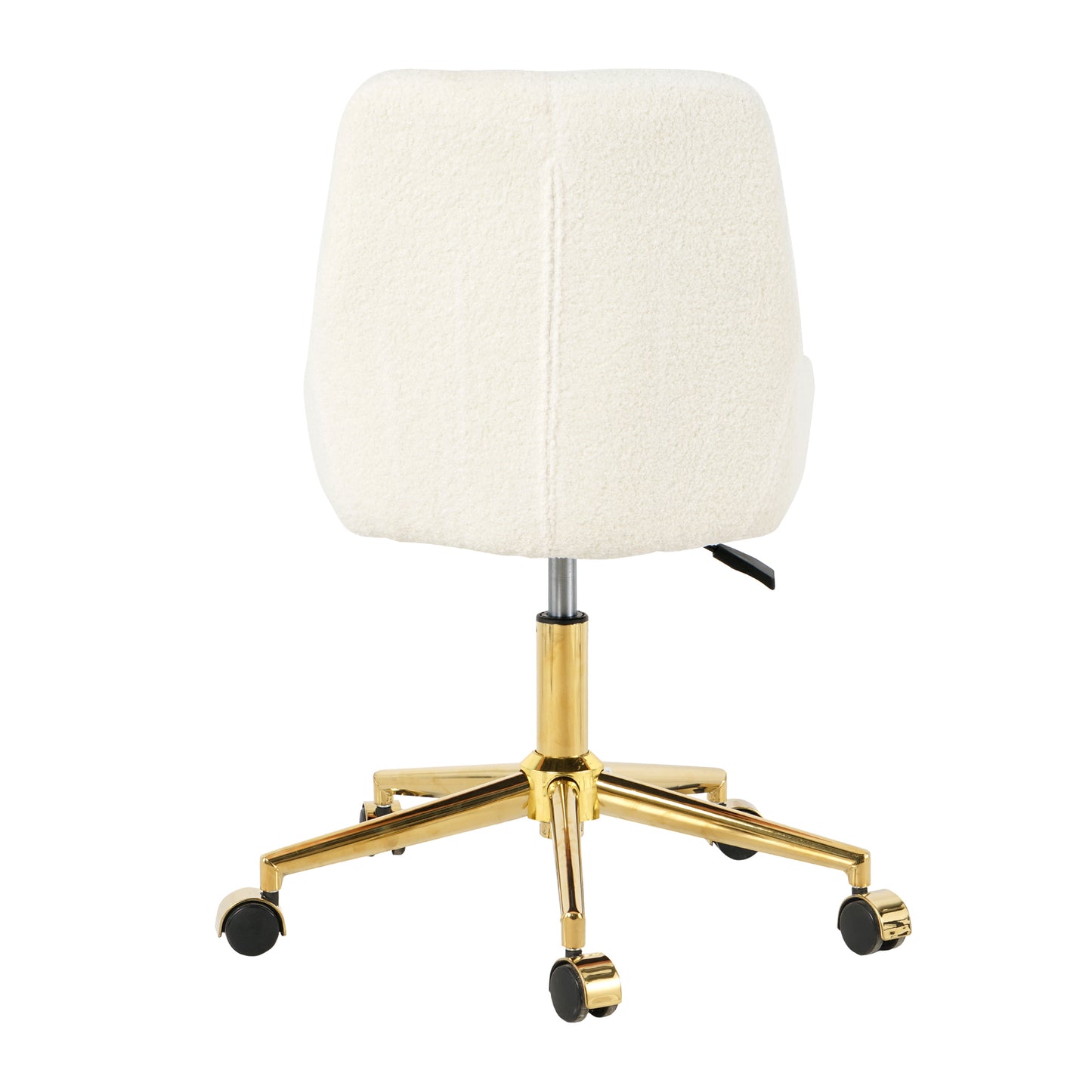 Cream teddy fabric office chair with polished gold fivestar base and wheels