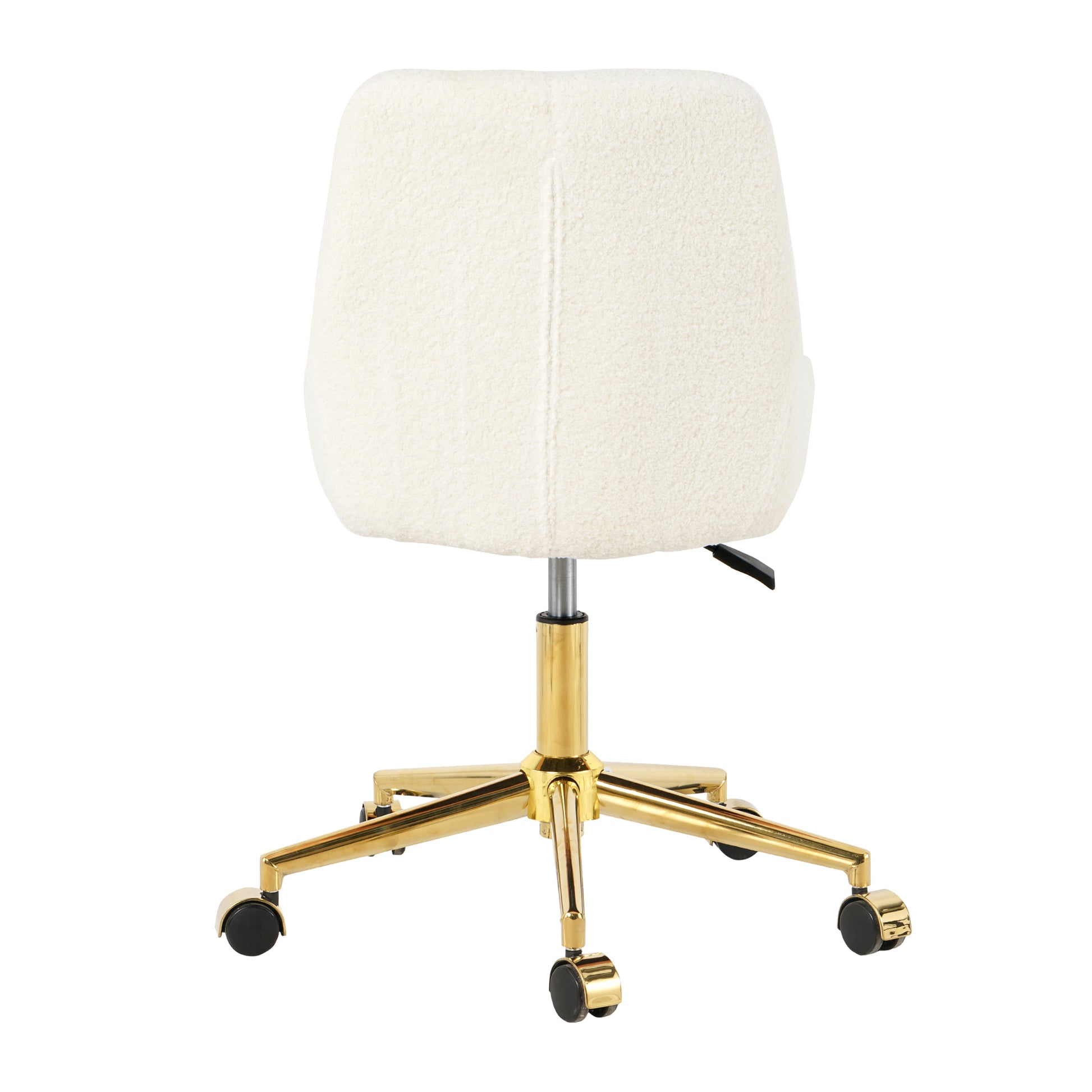 Cream teddy fabric office chair with polished gold fivestar base and wheels