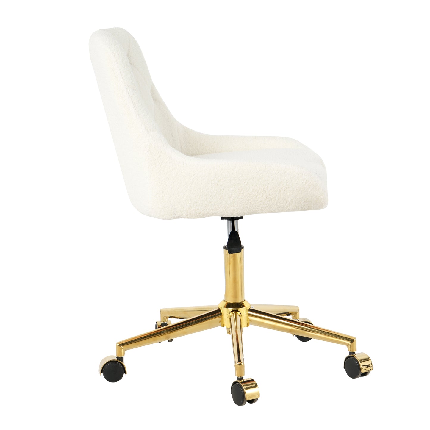 Cream boucle office chair with gold accents