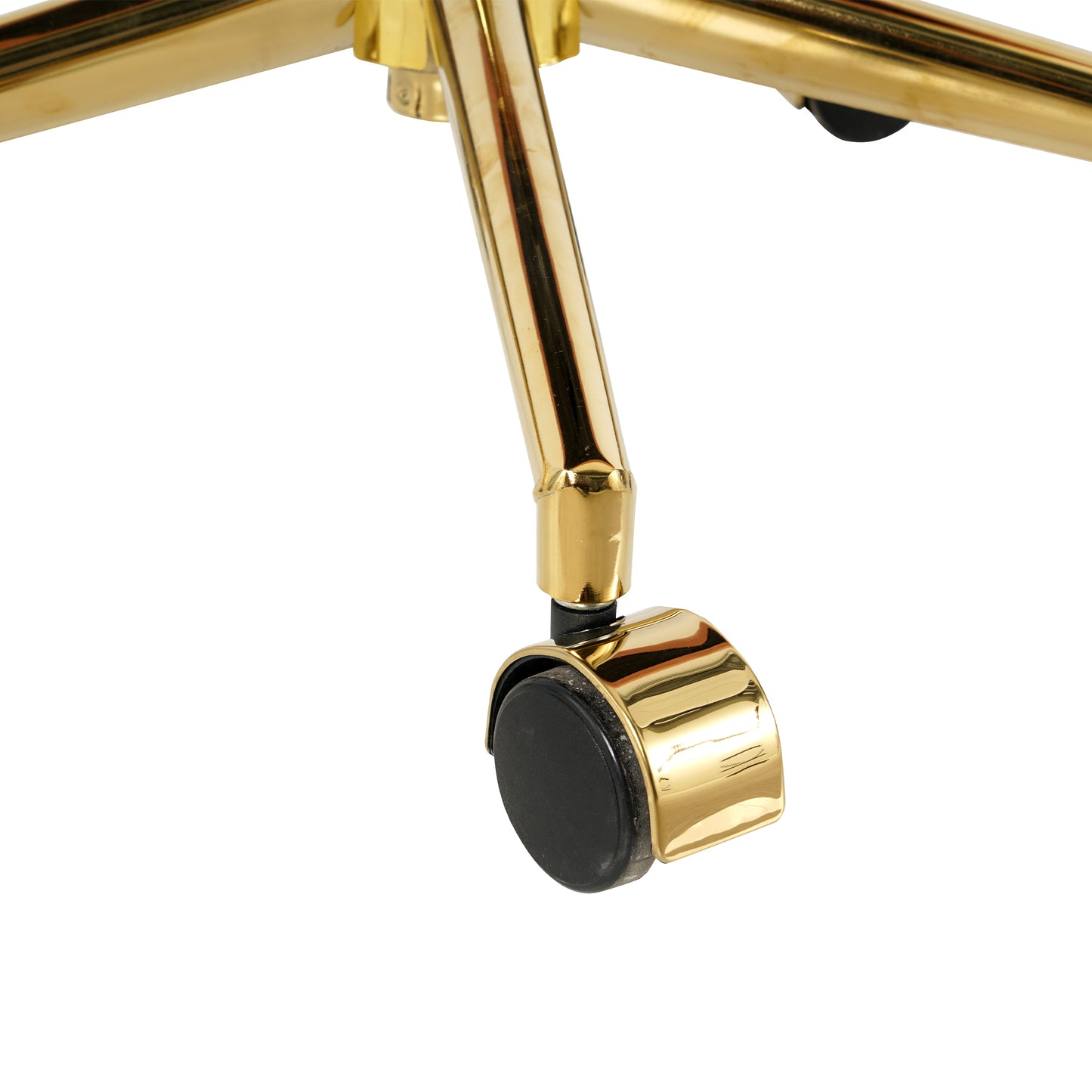 Closeup of a gold office chair caster