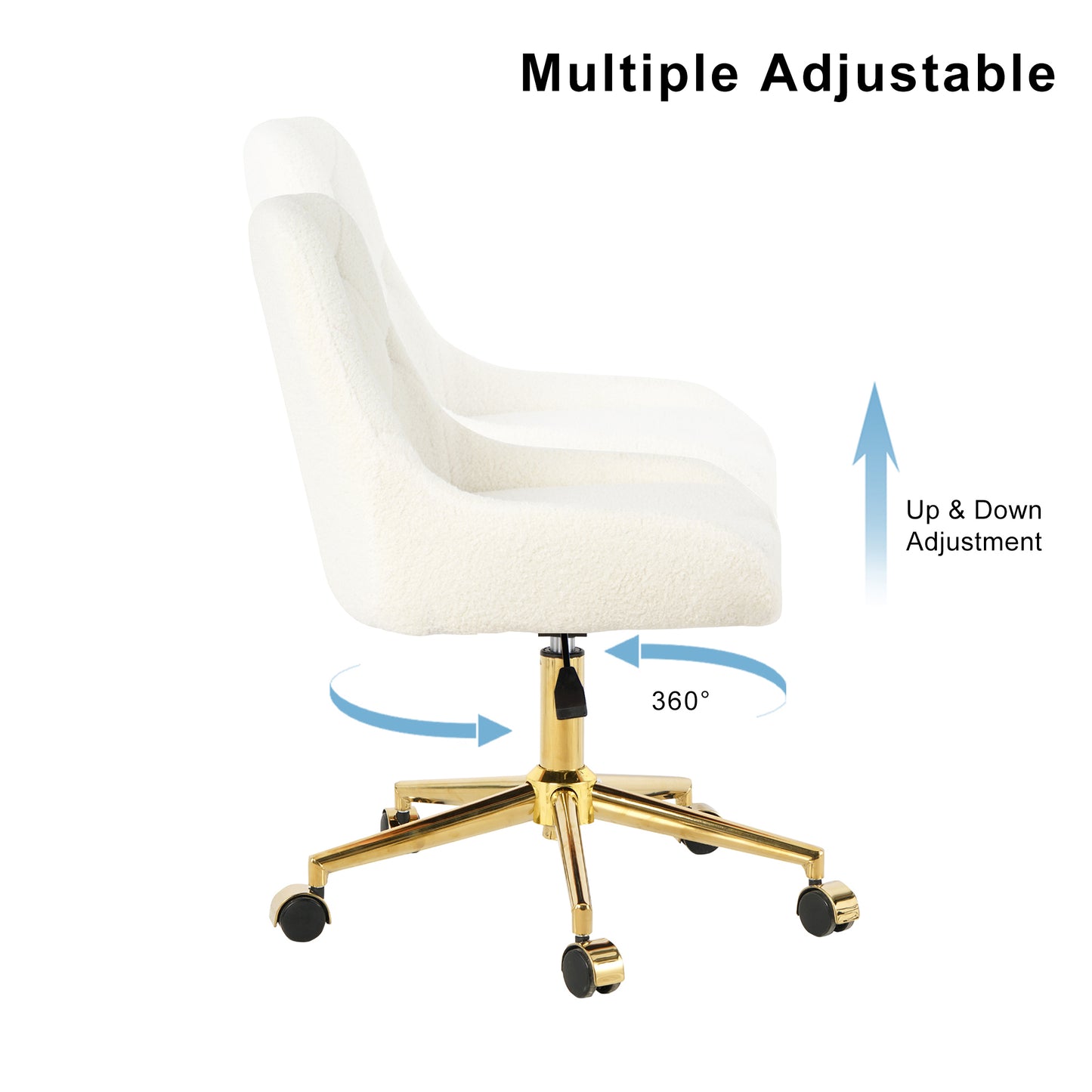 Creamy white textured desk chair with adjustable height and degree swivel