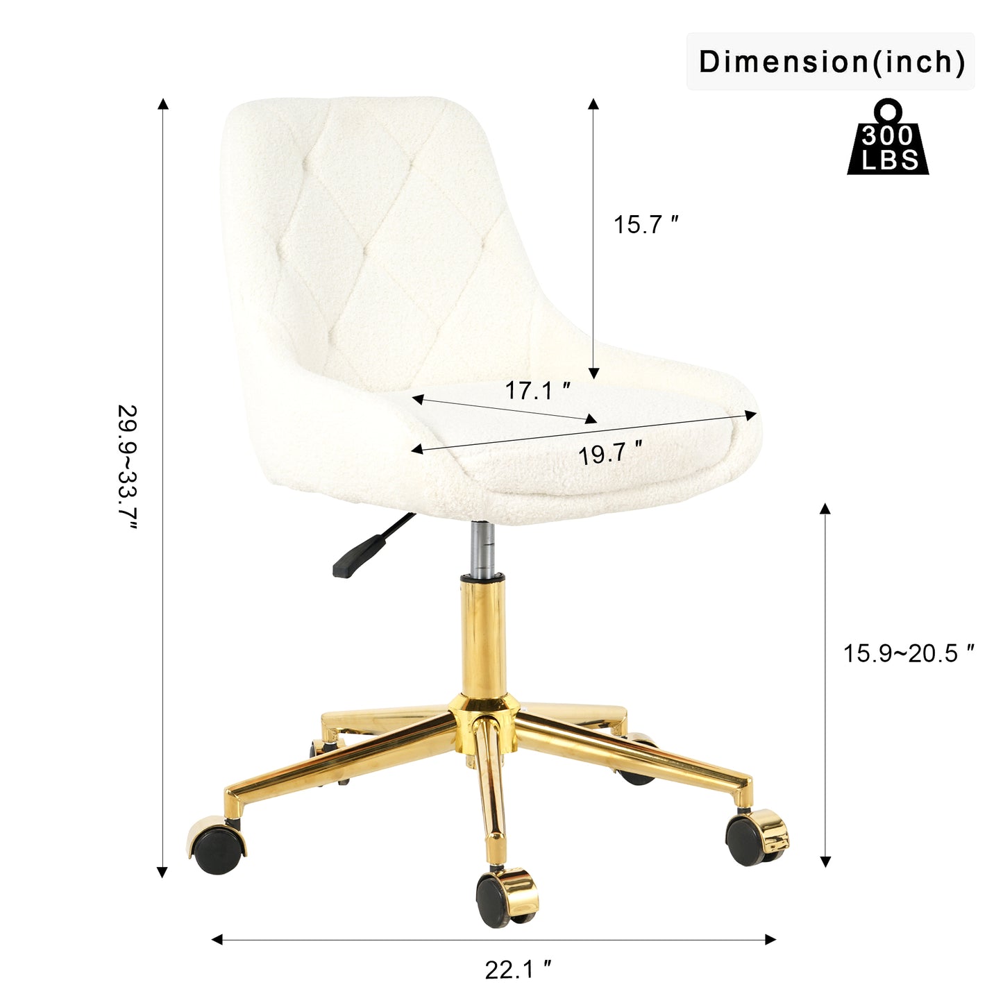 Cream textured swivel office chair with diamond tufting and gold base