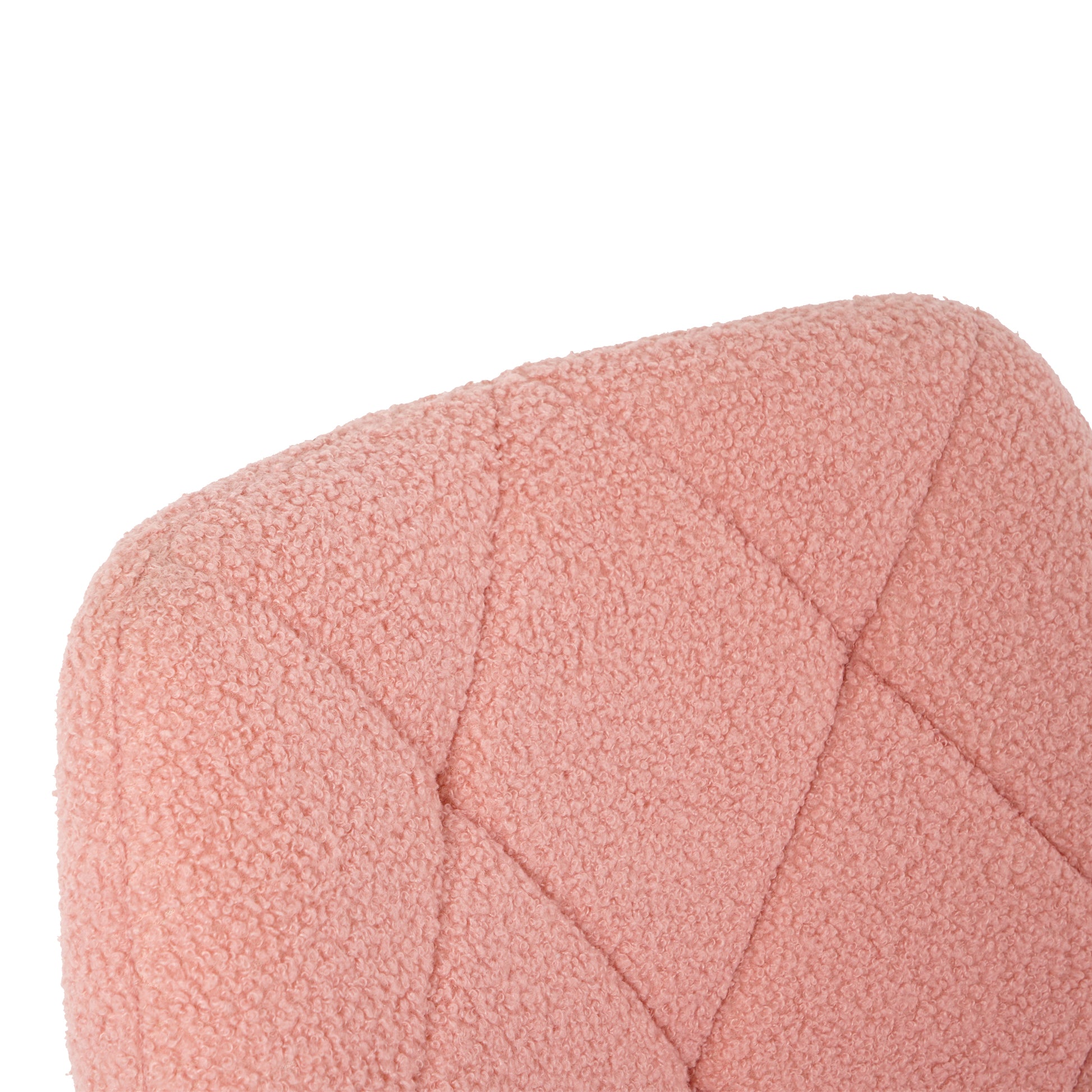 Soft pink teddy fabric chair detail with diamond tufting cozy accent chair