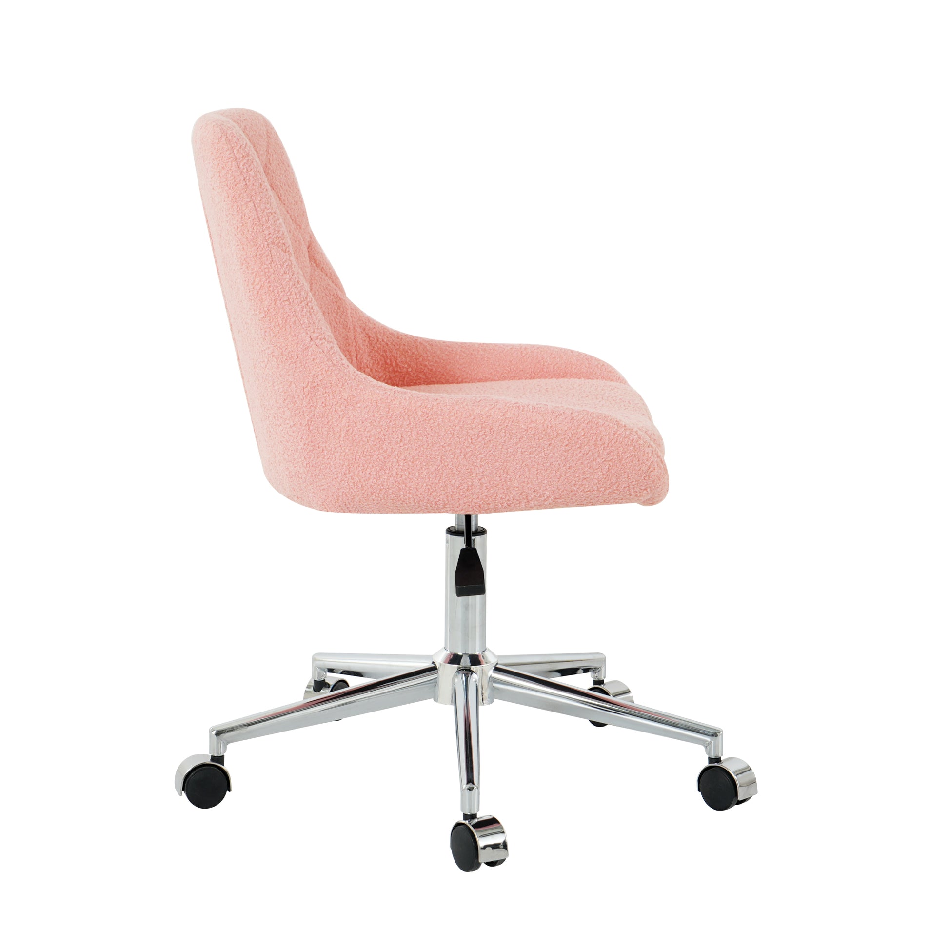 Pink teddy fabric ergonomic office chair with chrome base