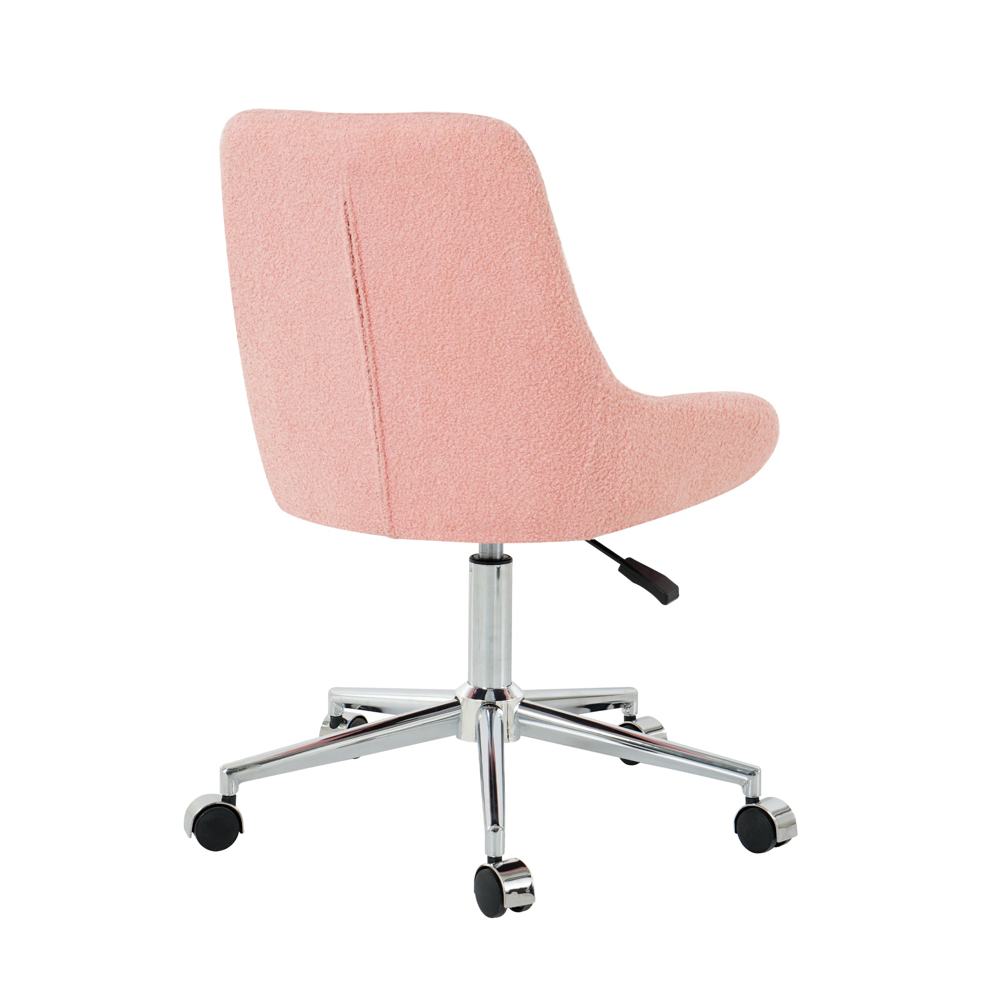 Pink teddy fabric office chair with chrome base and wheels