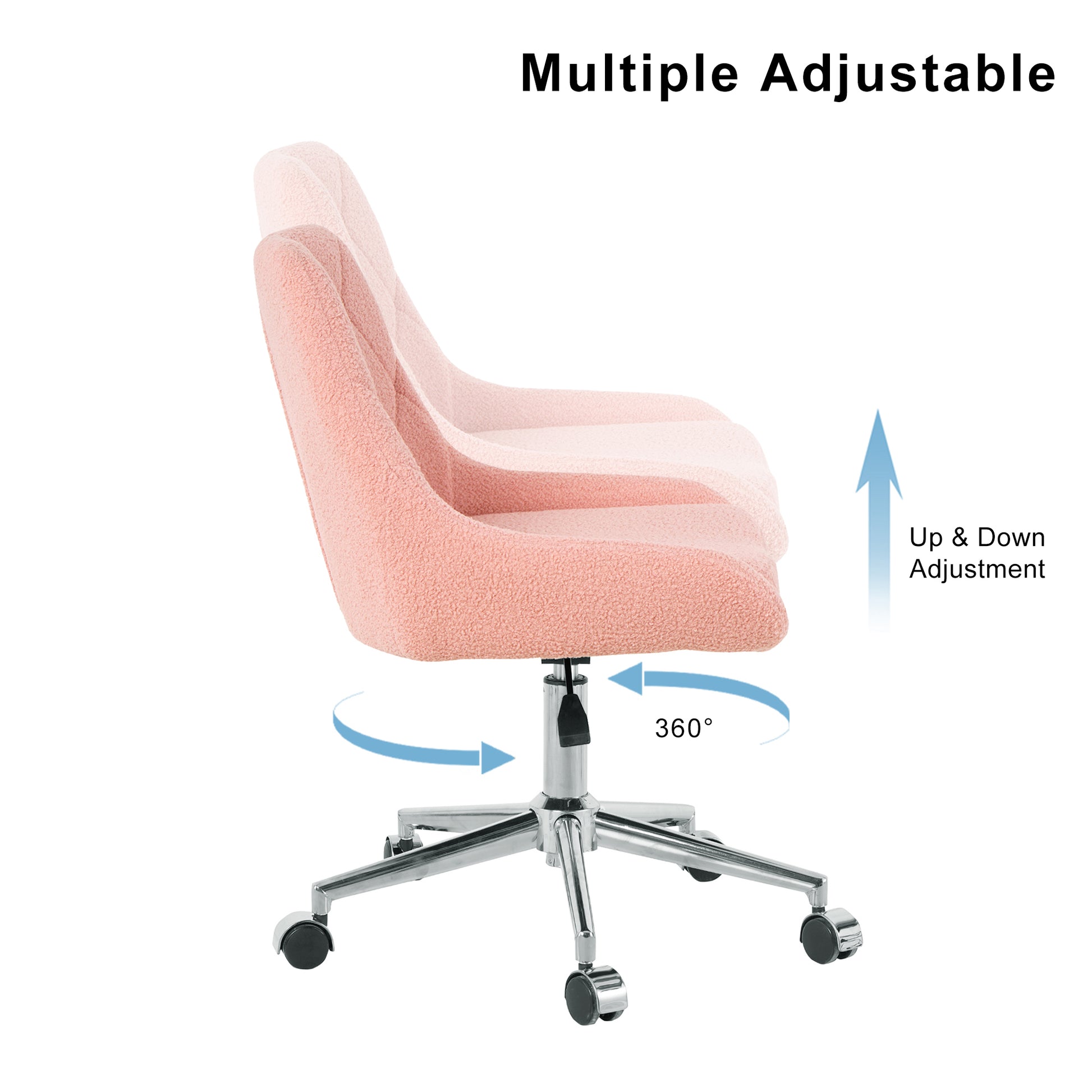 Pink sherpa office chair with updown and degree swivel adjustment