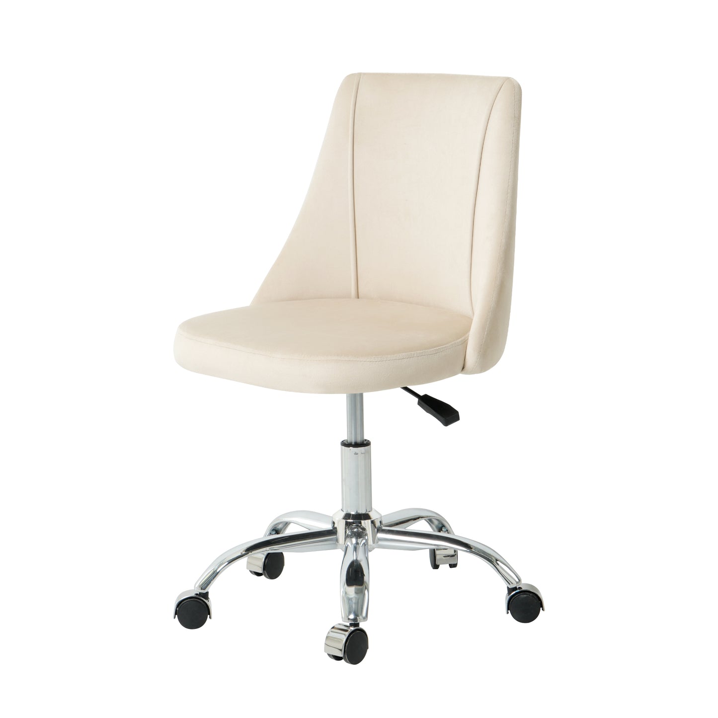 Cream velvet office chair with chrome base and wheels