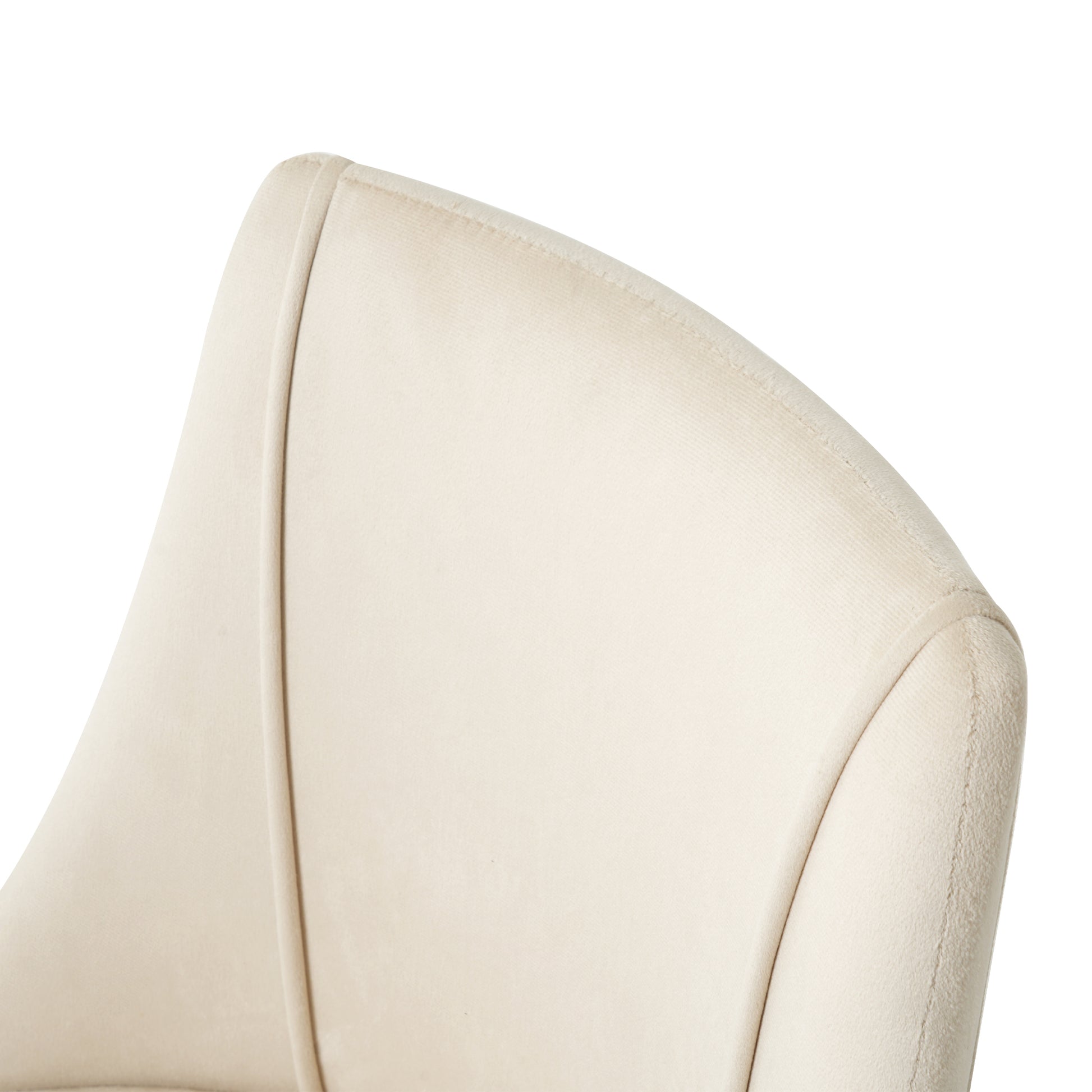 Cream velvet dining chair backrest with subtle channel stitching