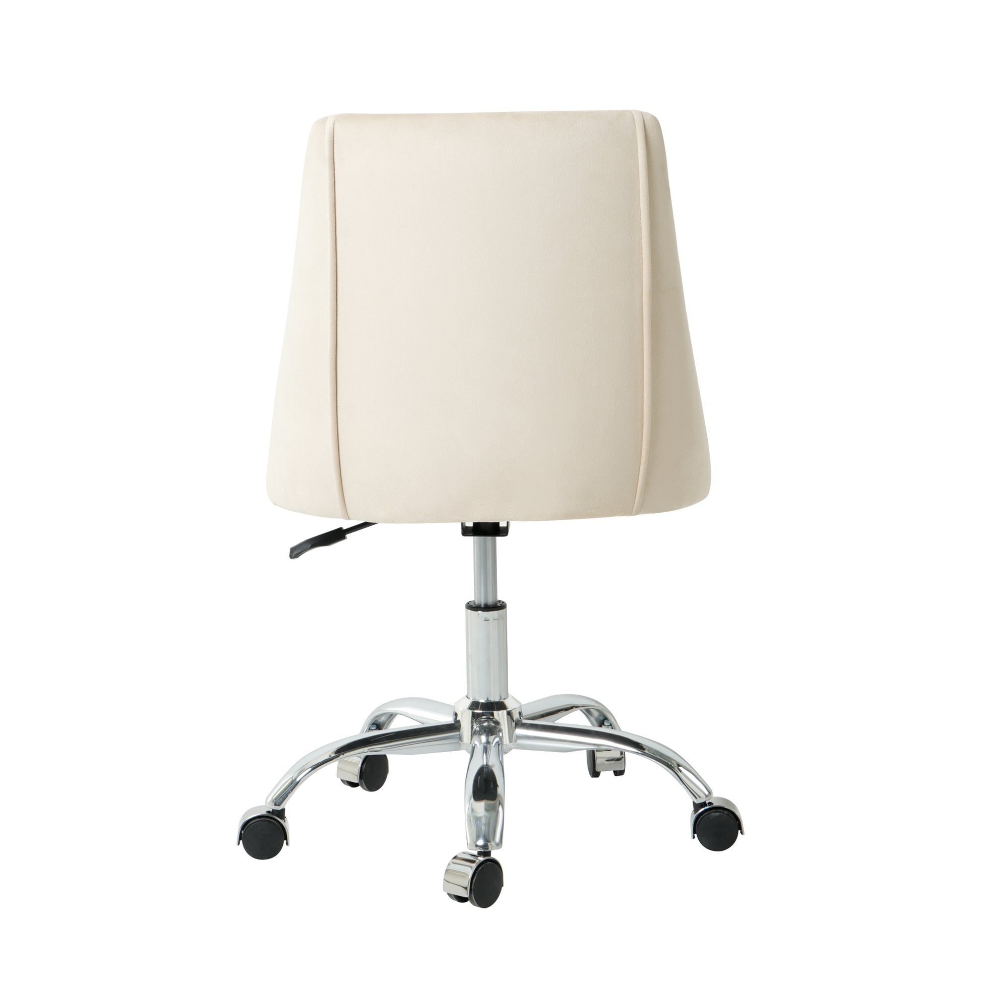 Cream velvet office chair with chrome base and casters