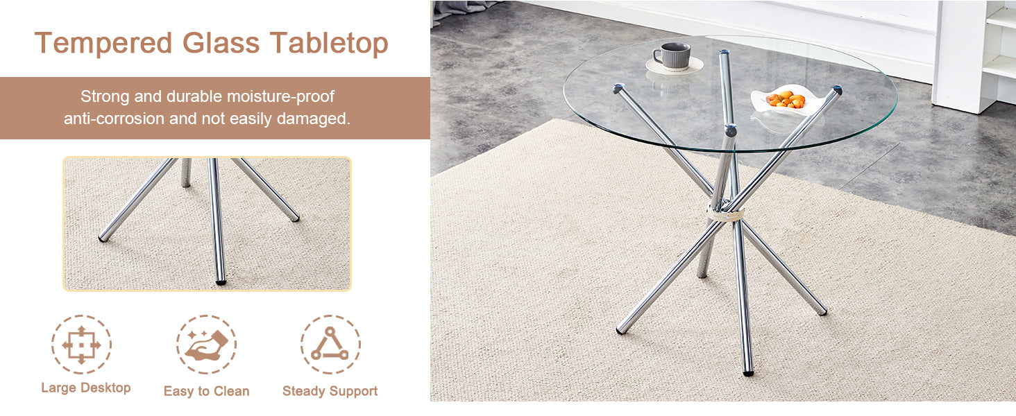 Round tempered glass tabletop with chrome star base
