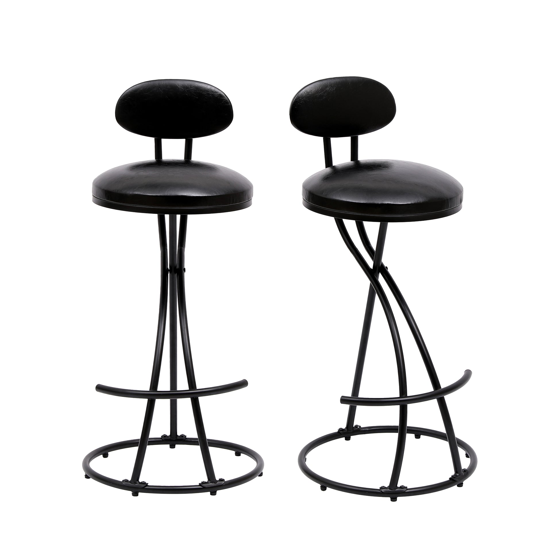 Black leatherette bar stool with circular seat and backrest