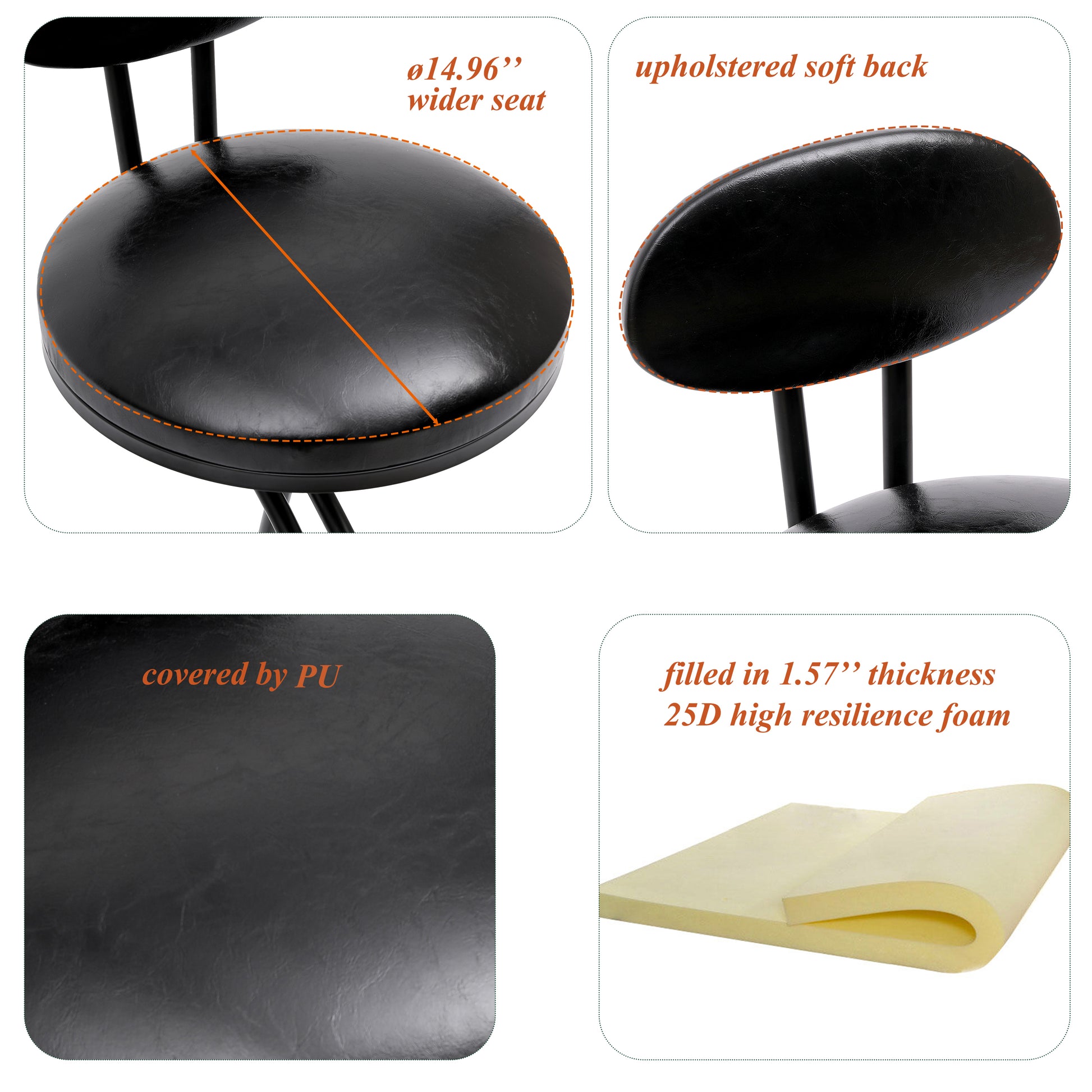 Black PU leather bar stool seat with  wider diameter